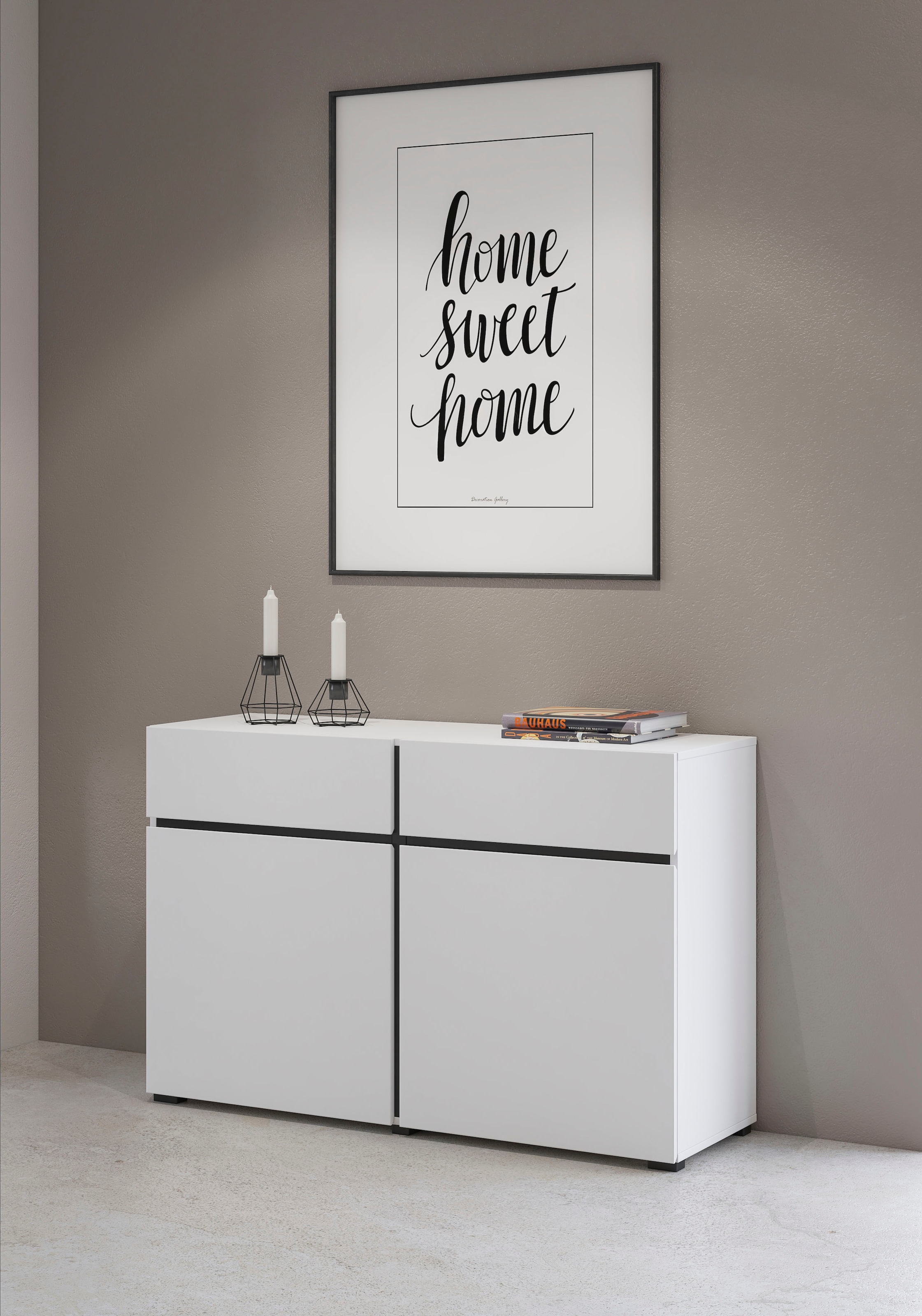 INOSIGN Sideboard »Cross,Breite 119,5 cm, moderne grifflose Kommode,2 Türen/2 Schubkästen«, Schubladenschrank,Anrichte mit viel Stauraum, Einlegeböden verstellbar