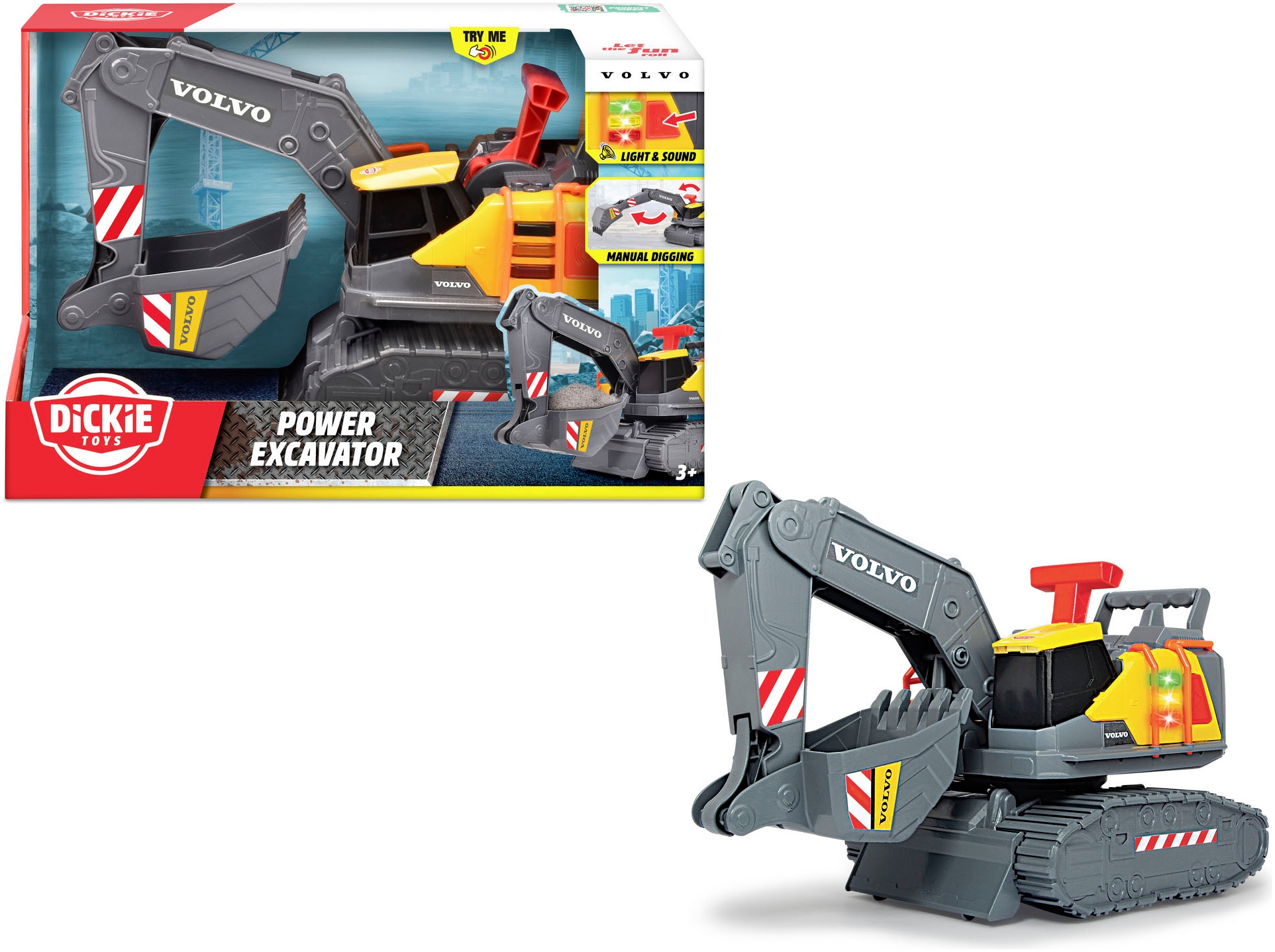 Dickie Toys Spielzeug-Bagger "Volvo Power Excavator" mit Licht und Sound