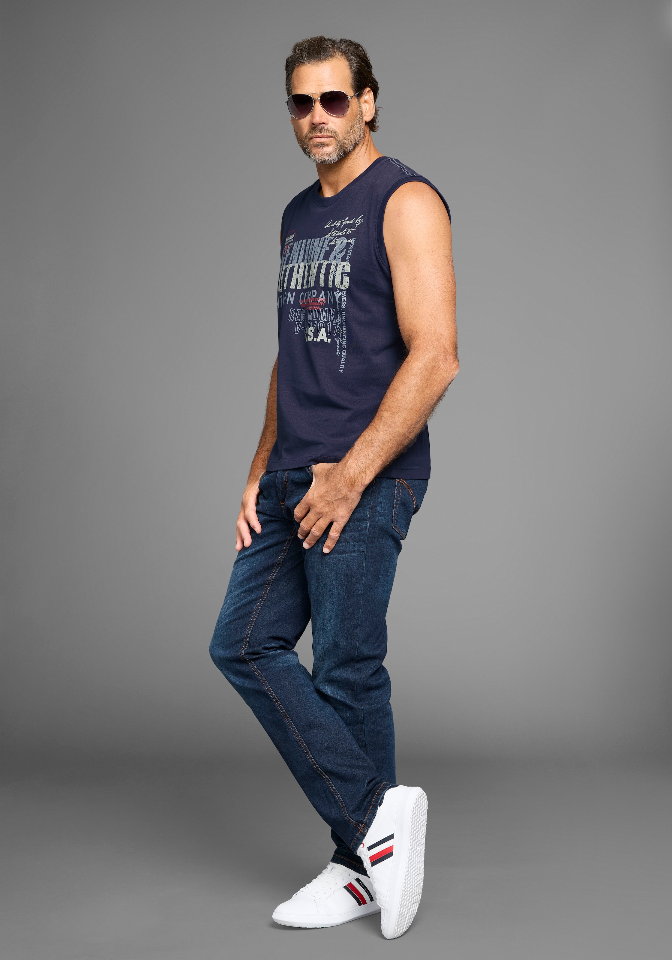 Man's World Muscleshirt, ohne Ärmel, bedruckt, Rundhalsausschnitt, aus Baumwolle