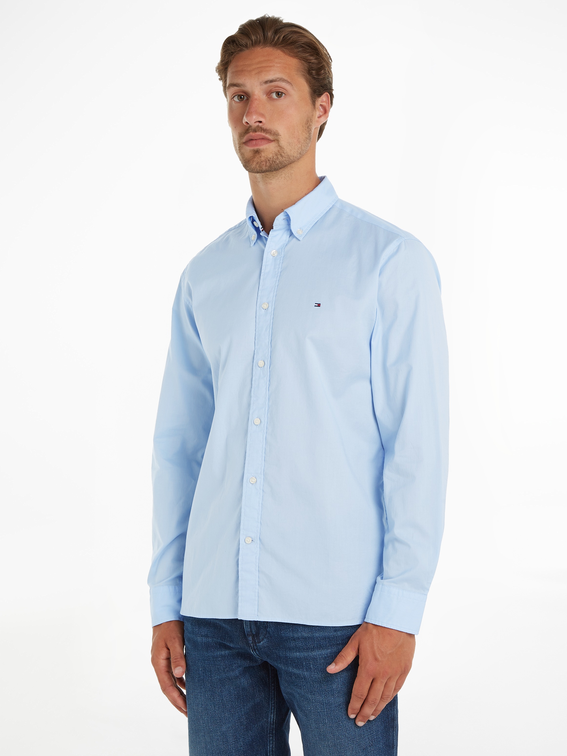 Tommy Hilfiger Langarmhemd »FLEX POPLIN RF SHIRT«, mit Tommy Hilfiger Labelschild innen an der Knopfleiste