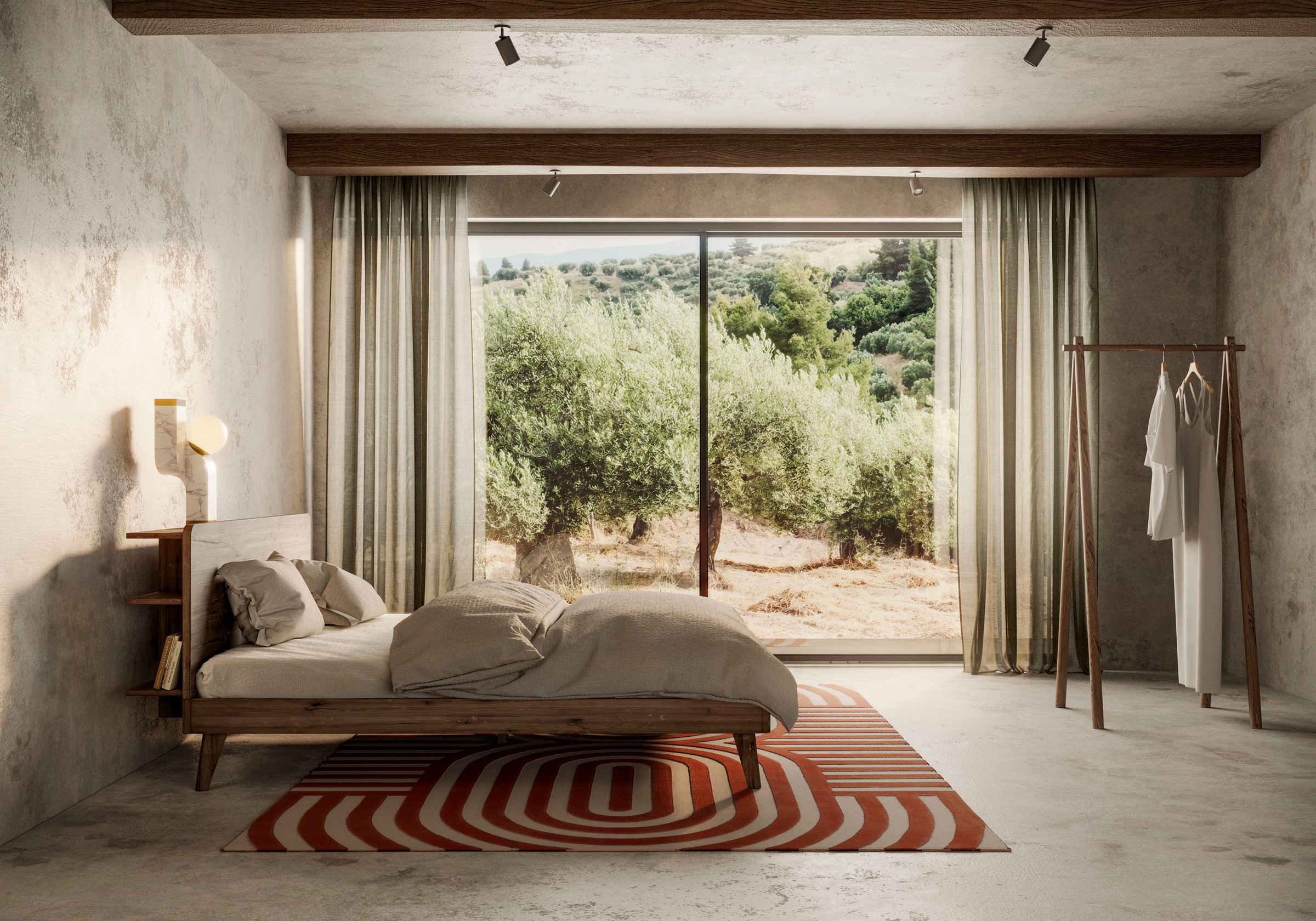 Karup Design Bettgestell "RETREAT BED" aus Kiefer massiv mit Lattenrost, Kopfteil mit 3 Ablagen