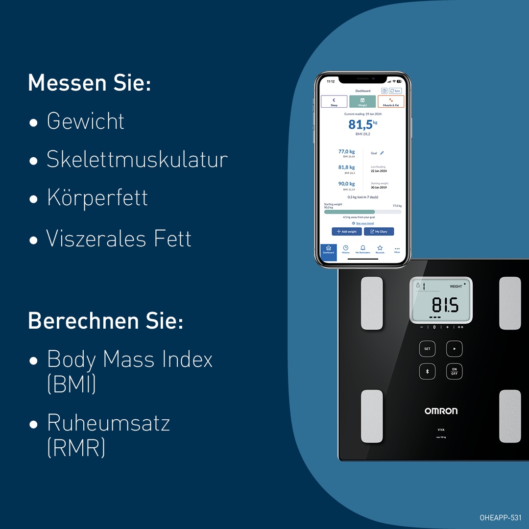 Omron Körper-Analyse-Waage »VIVA HBF-222T-EBK«, mit kostenloser App