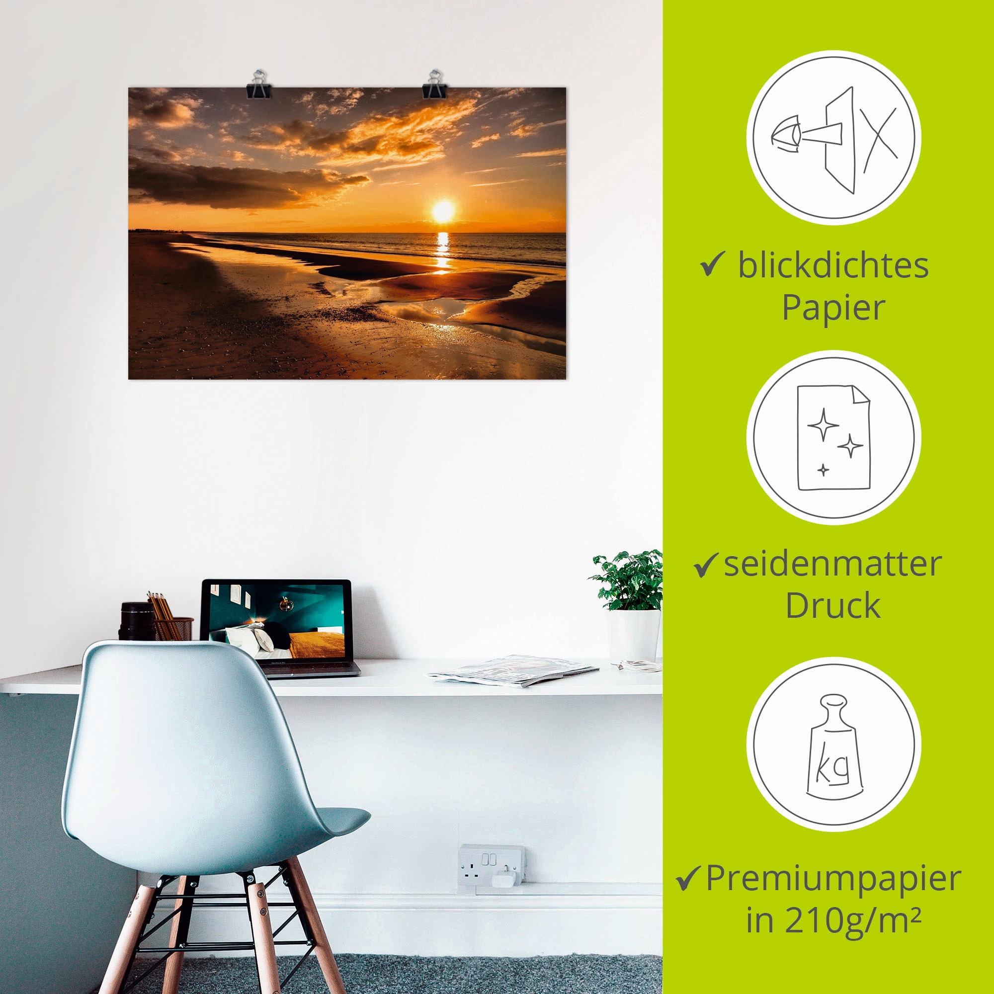 Artland Wandbild »Sonnenuntergang am Mittelmeer«, Strand, (1 St.), als Leinwandbild, Poster, Wandaufkleber in verschied. Grössen