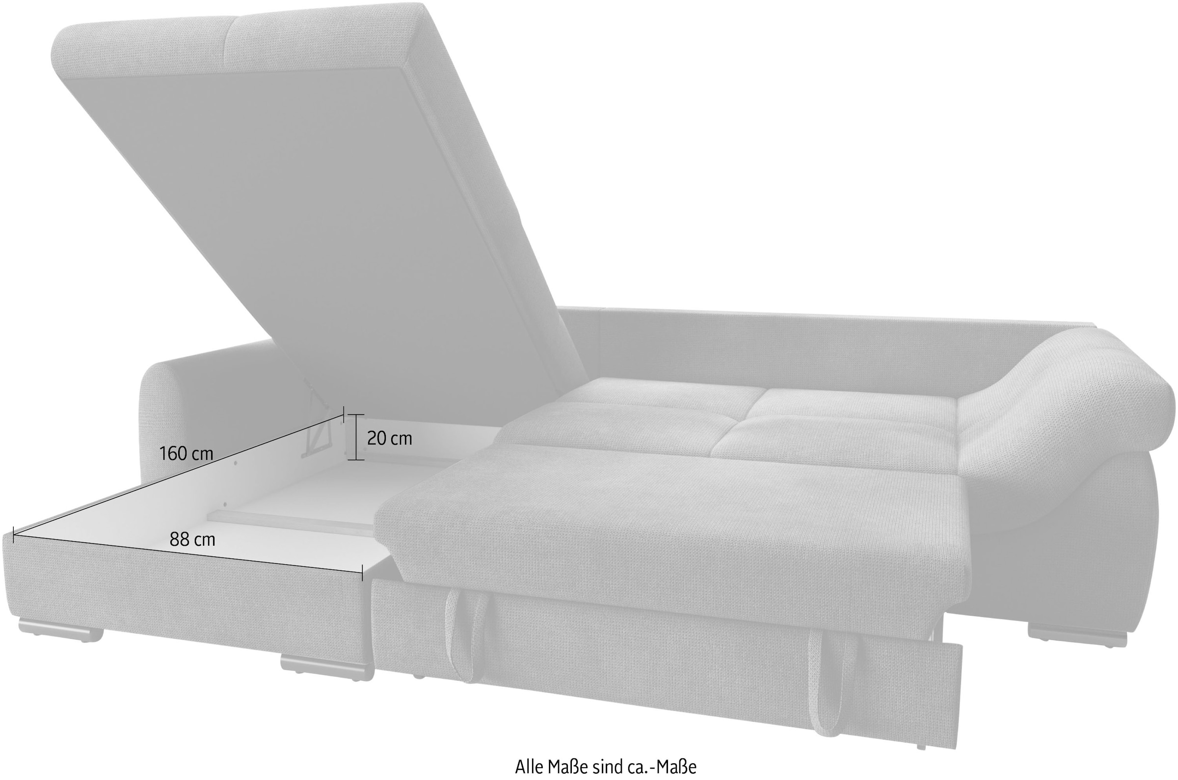 Mr. Couch Ecksofa »Livorno DuraFlex L-Form«, inkl. Hochschläfer-Bettauszug, XL-Bettkasten weiss beschichtet