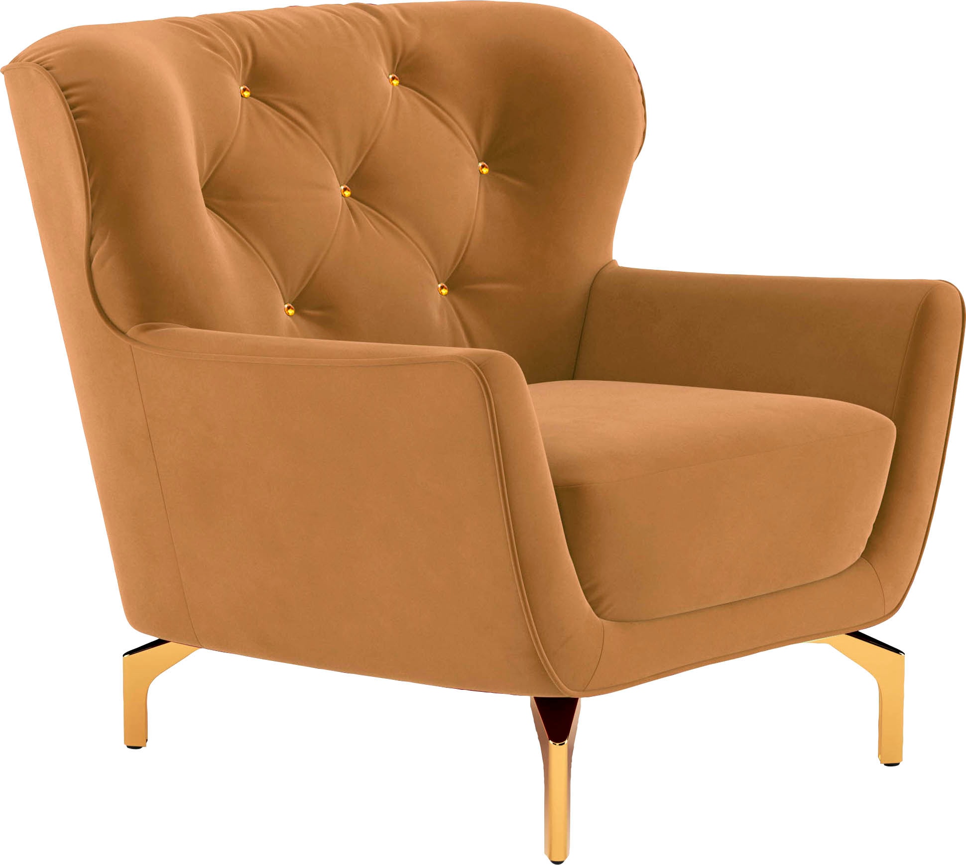 sit&more Sessel »Orient 3«, inkl. 1 Zierkissen mit Strass-Stein, goldfarbene Metallfüsse