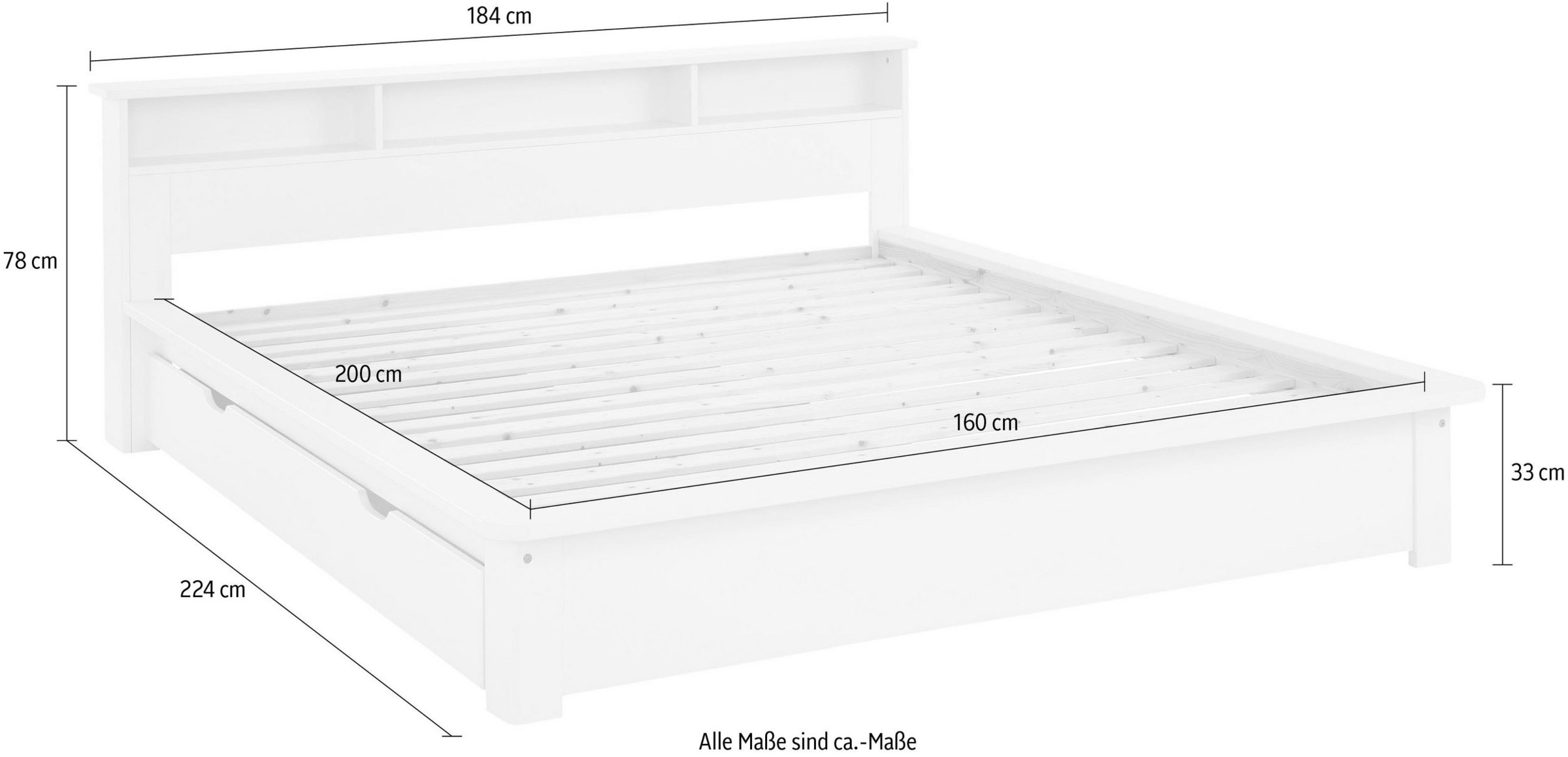 Home affaire Massivholzbett »"KERO" BESTSELLER! Stauraum im Kopfteil«, zertifiziertes Massivholz (Kiefer), optional mit Schublade