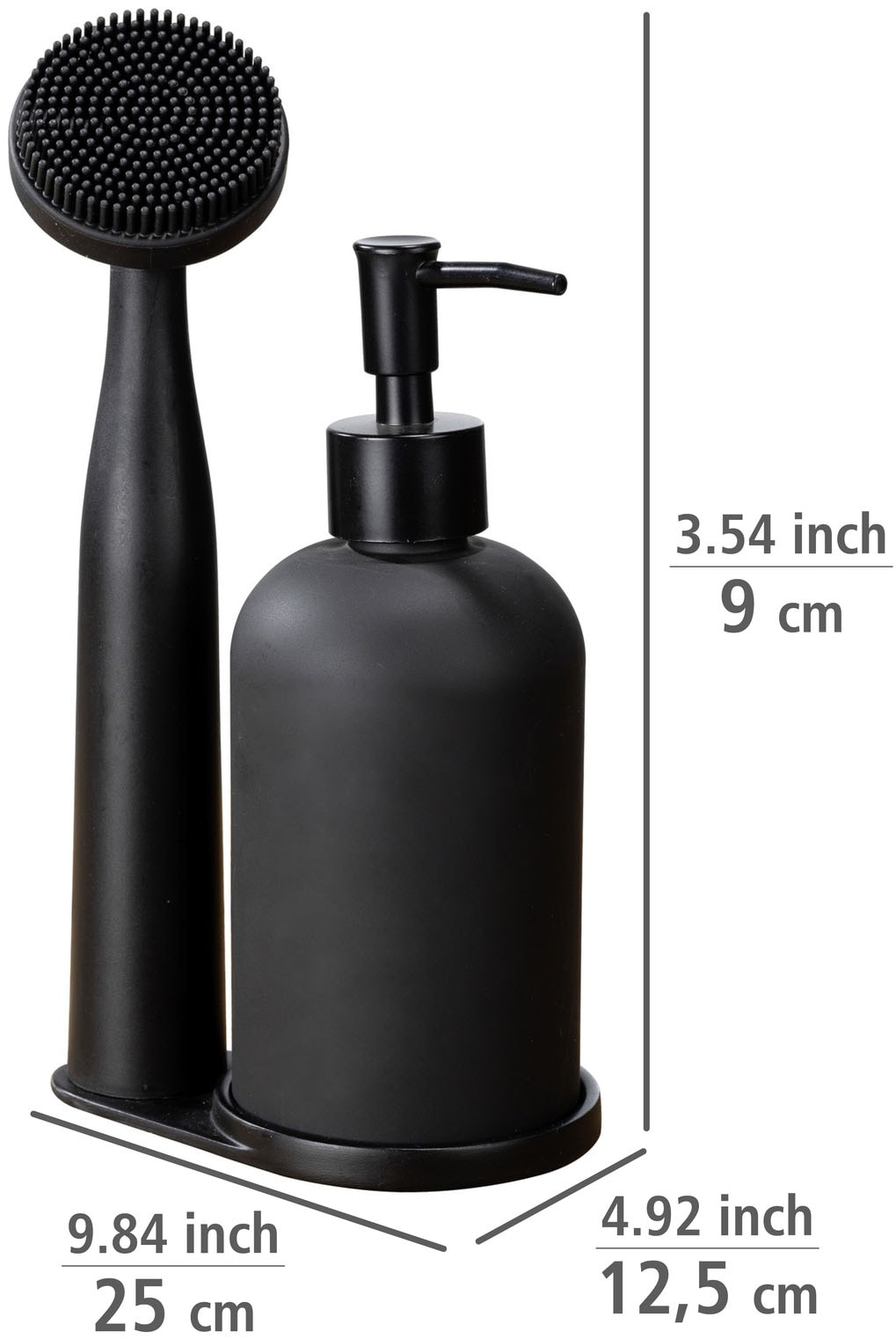 WENKO Spülmittelspender »Modell Piedo«, (Set, 3 tlg.), Spül-Set, inkl. Spülbürste mit Halterung, Glas/Polyresin