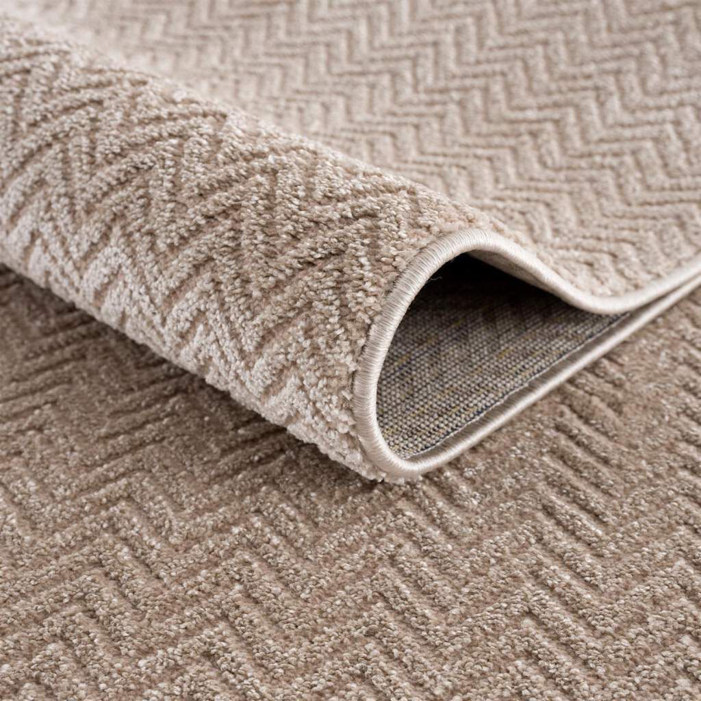 Carpet City Teppich »Friseé-Teppich FANCY805«, rund, 12 mm Höhe, Kurzflor, Einfarbig, 3D-Optik, Zickzack Look