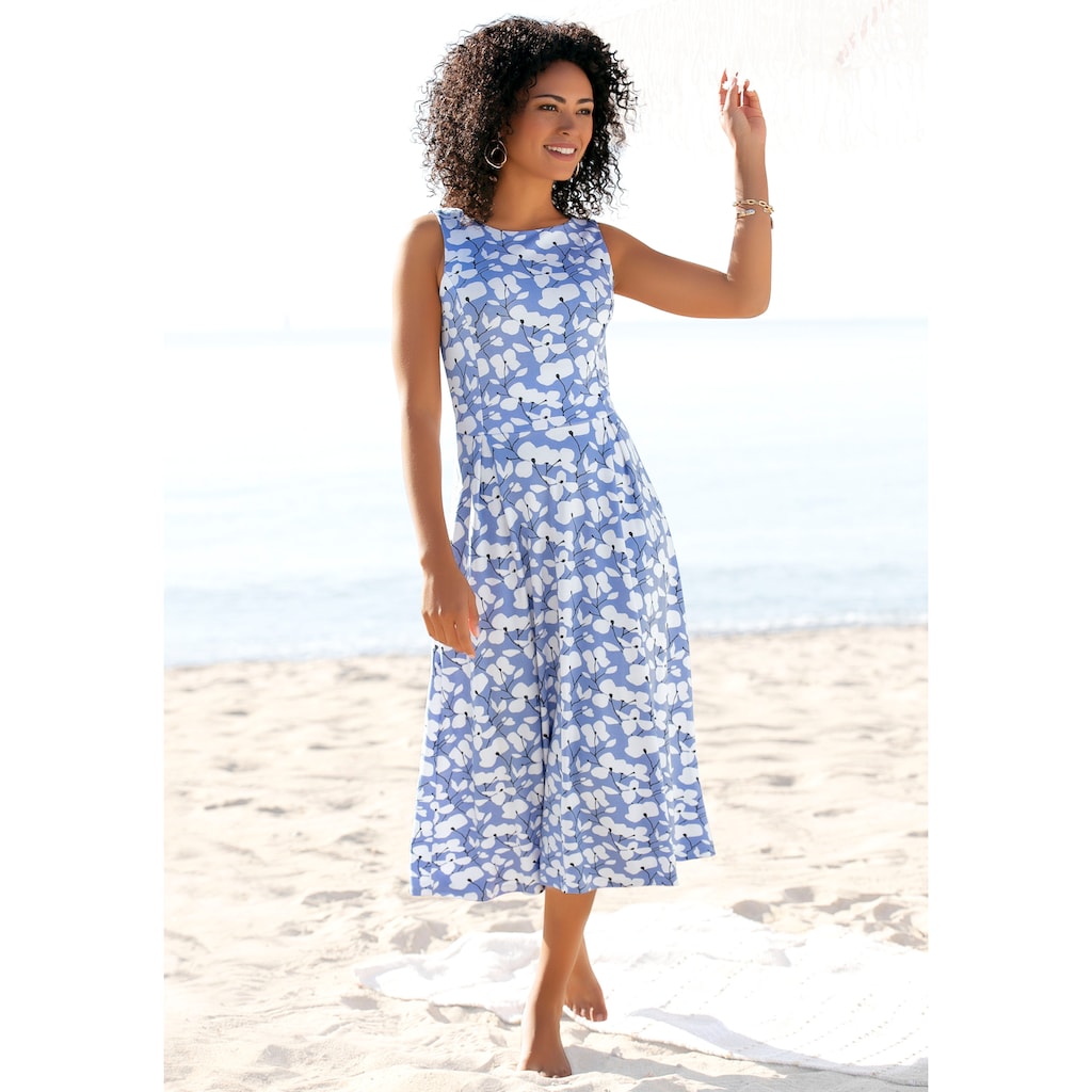 Beachtime Sommerkleid, mit Blumendruck, Midikleid aus Jersey, Strandkleid