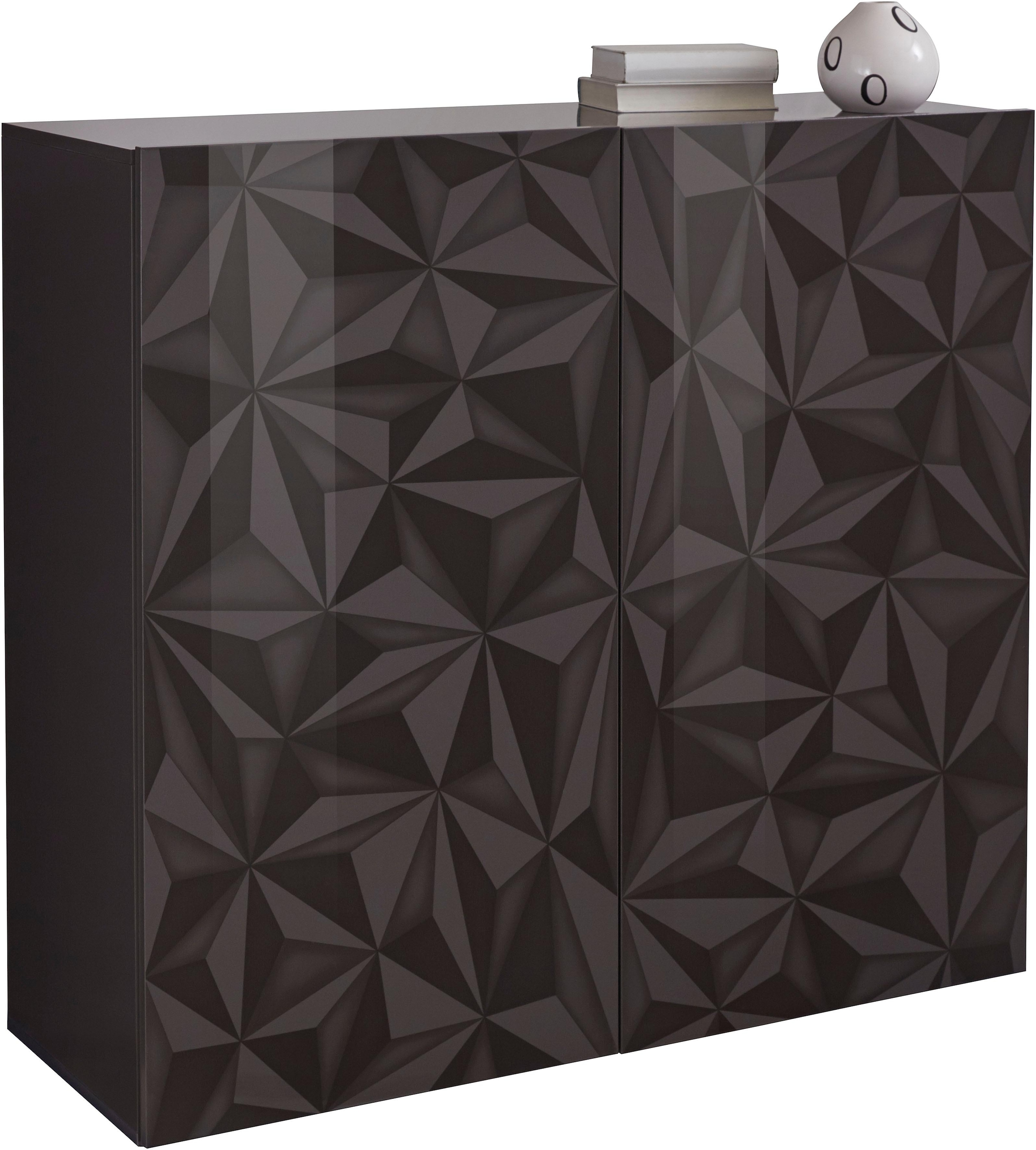 INOSIGN Highboard »Highboard Höhe 111 cm, Breite 121 cm, Kommode 2 Türen, Hochkommode«, Front mit elegantem Siebdruck, grifflos, viel Stauraum