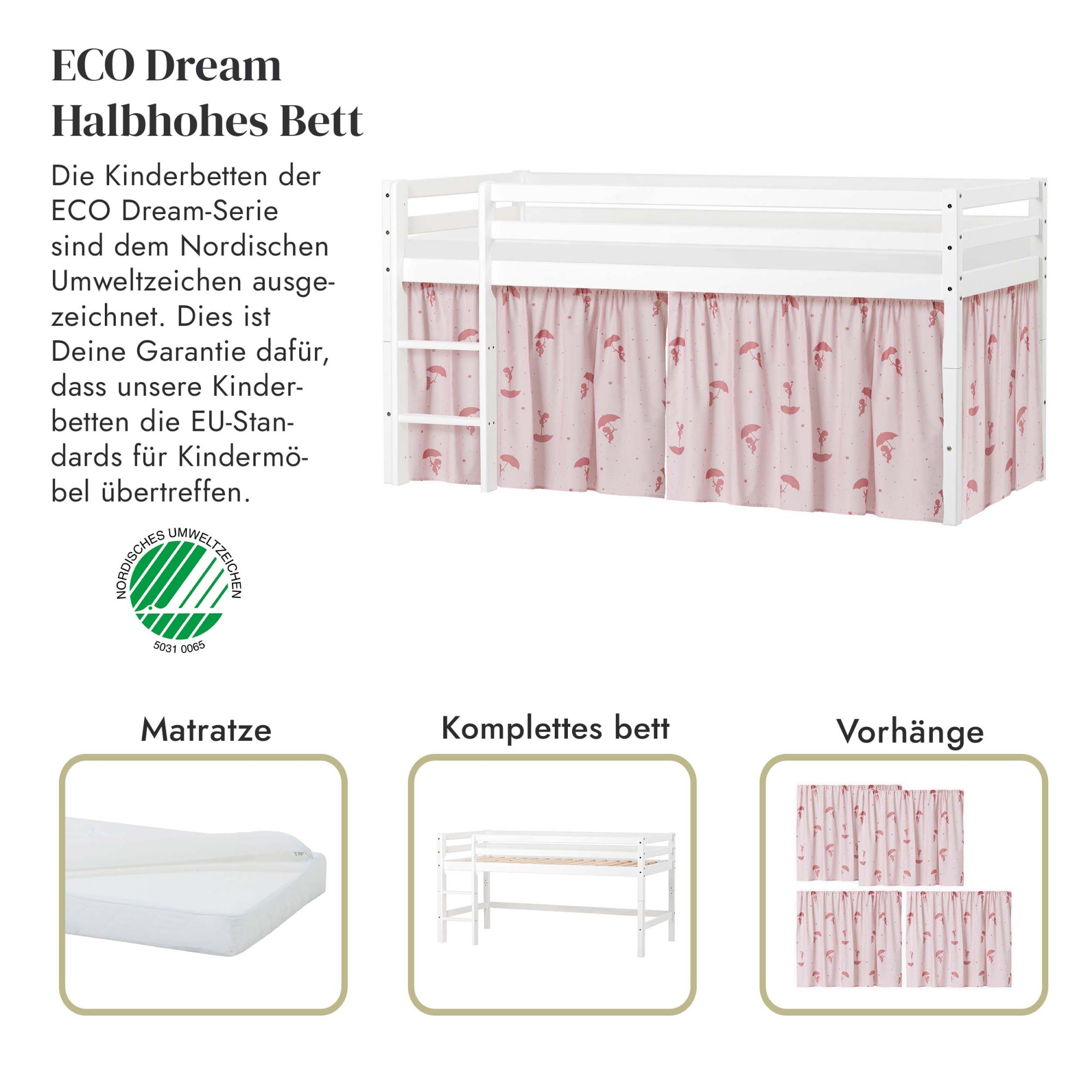Hoppekids Spielbett »ECO Dream, Hochbett, teilbar in 2 Einzelbetten«, Massivholz, wahlweise in 2 Grössen und 4 Farben, Matratze wählbar