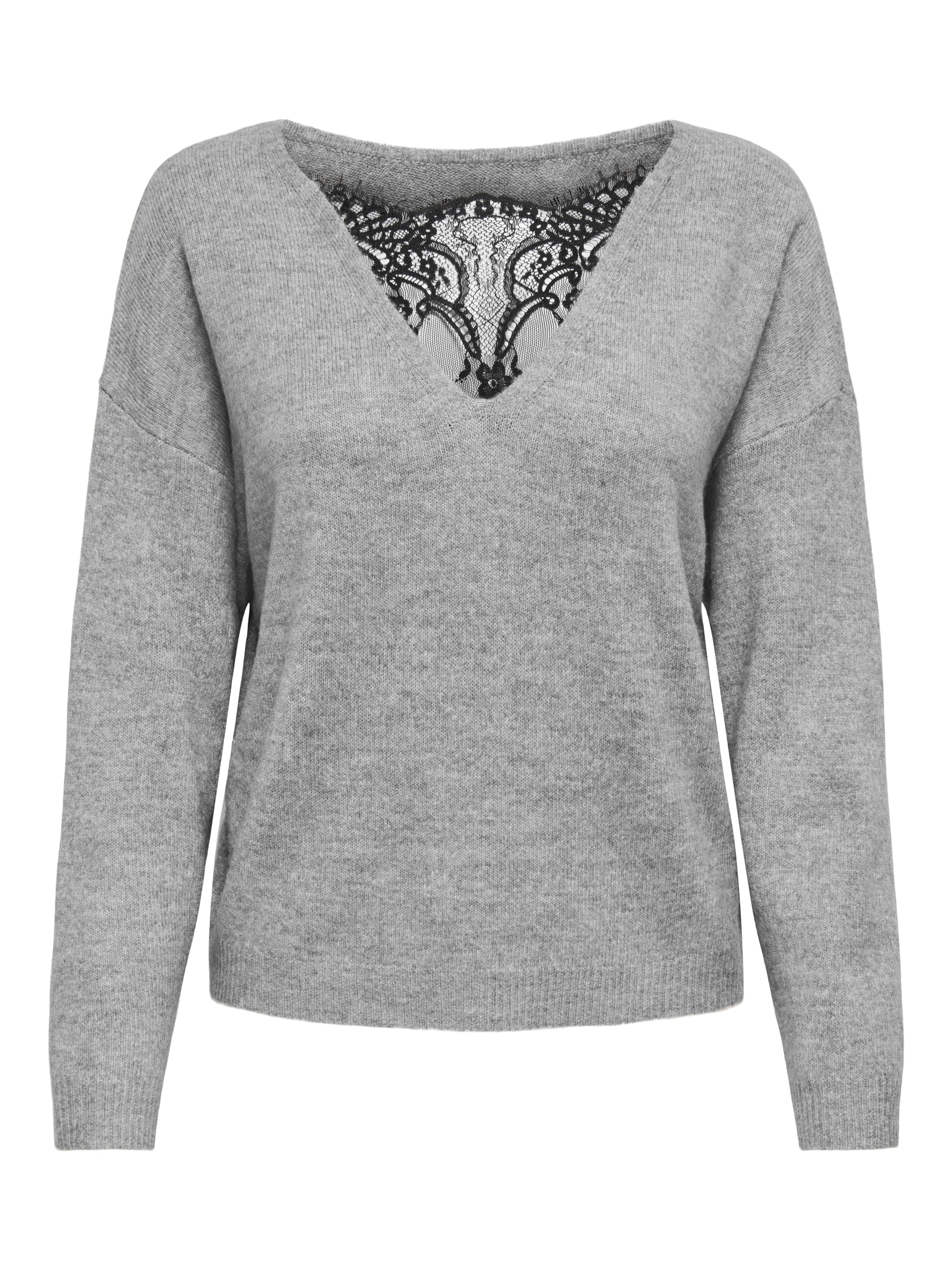 ONLY Rundhalspullover »ONLANJA LS LACE MIX O-NECK ZL KNT« mit Spitzeneinsatz am Rückenausschnitt