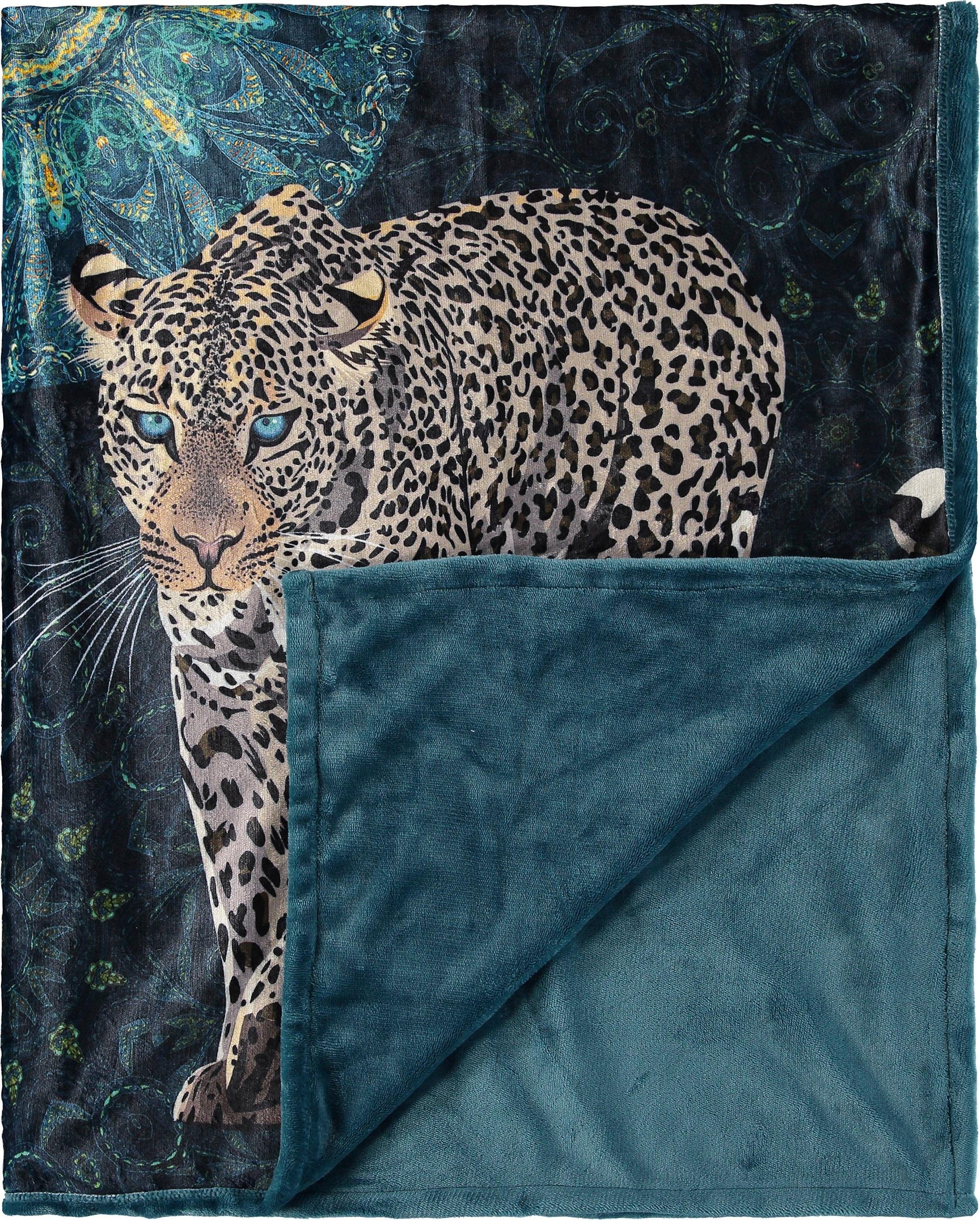 hip Plaid »Imena«, Sehr Weich, Kuscheldecke, 130x160 cm, Mandala, Leopard, Petrol