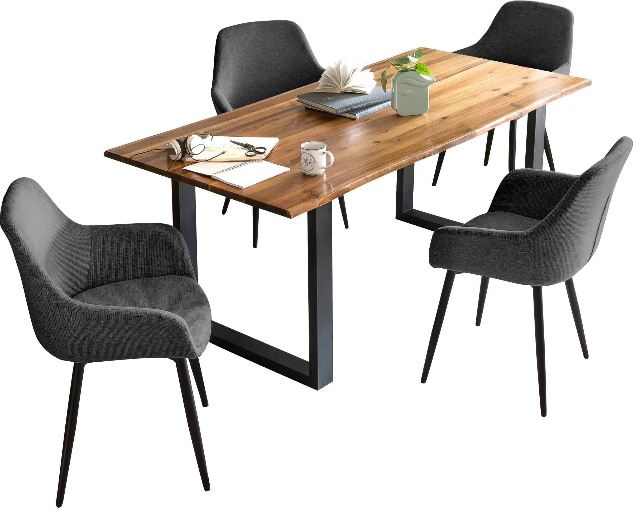 SalesFever Essgruppe »für stilvolles Speisen«, (Set, 5 tlg.), 5-teiliges Set mit authentischer Baumkanten-Tischplatte