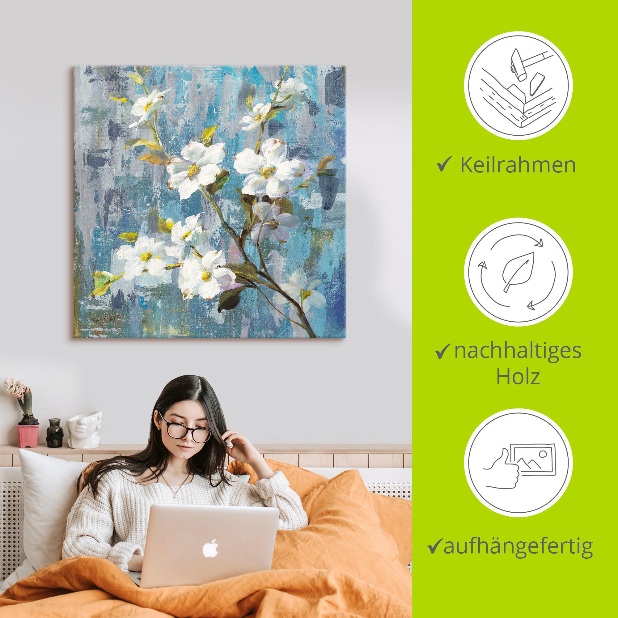 Artland Leinwandbild »Wundervolle Magnolie II«, Blumen, (1 St.), auf Keilrahmen gespannt