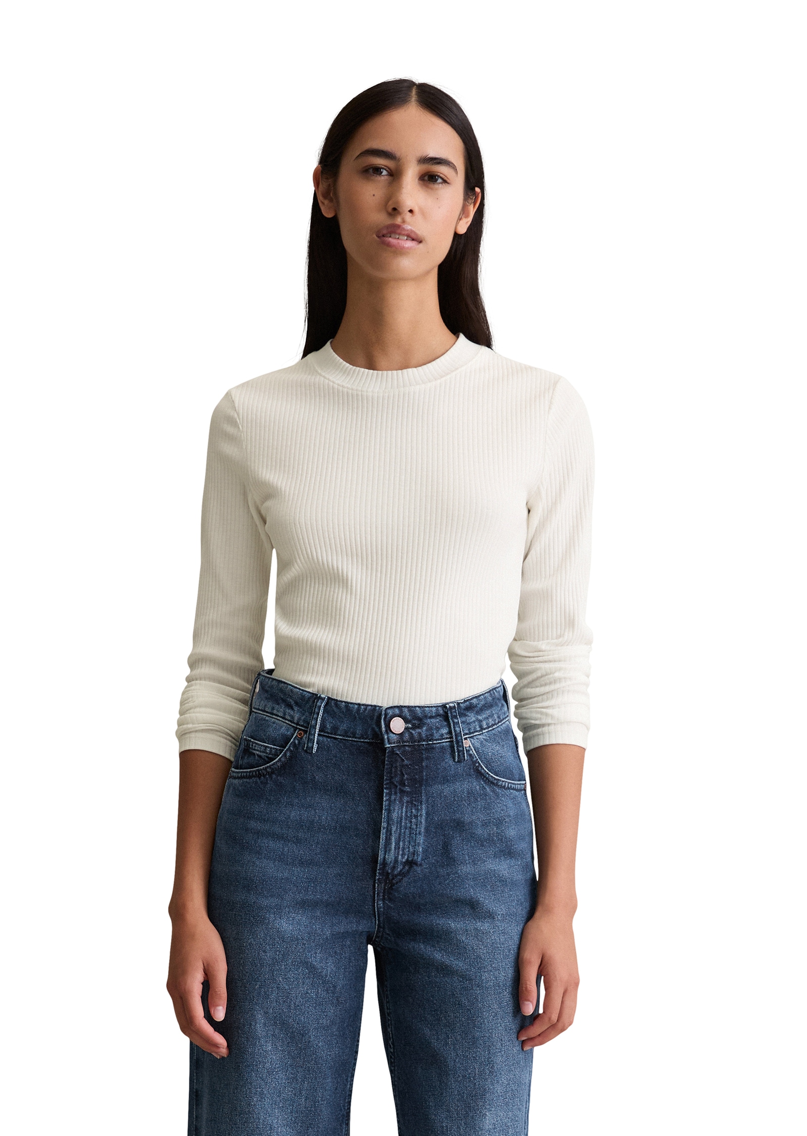 Marc O'Polo DENIM Langarmshirt Rundhalsausschnitt, slim fit, Bio-Baumwolle