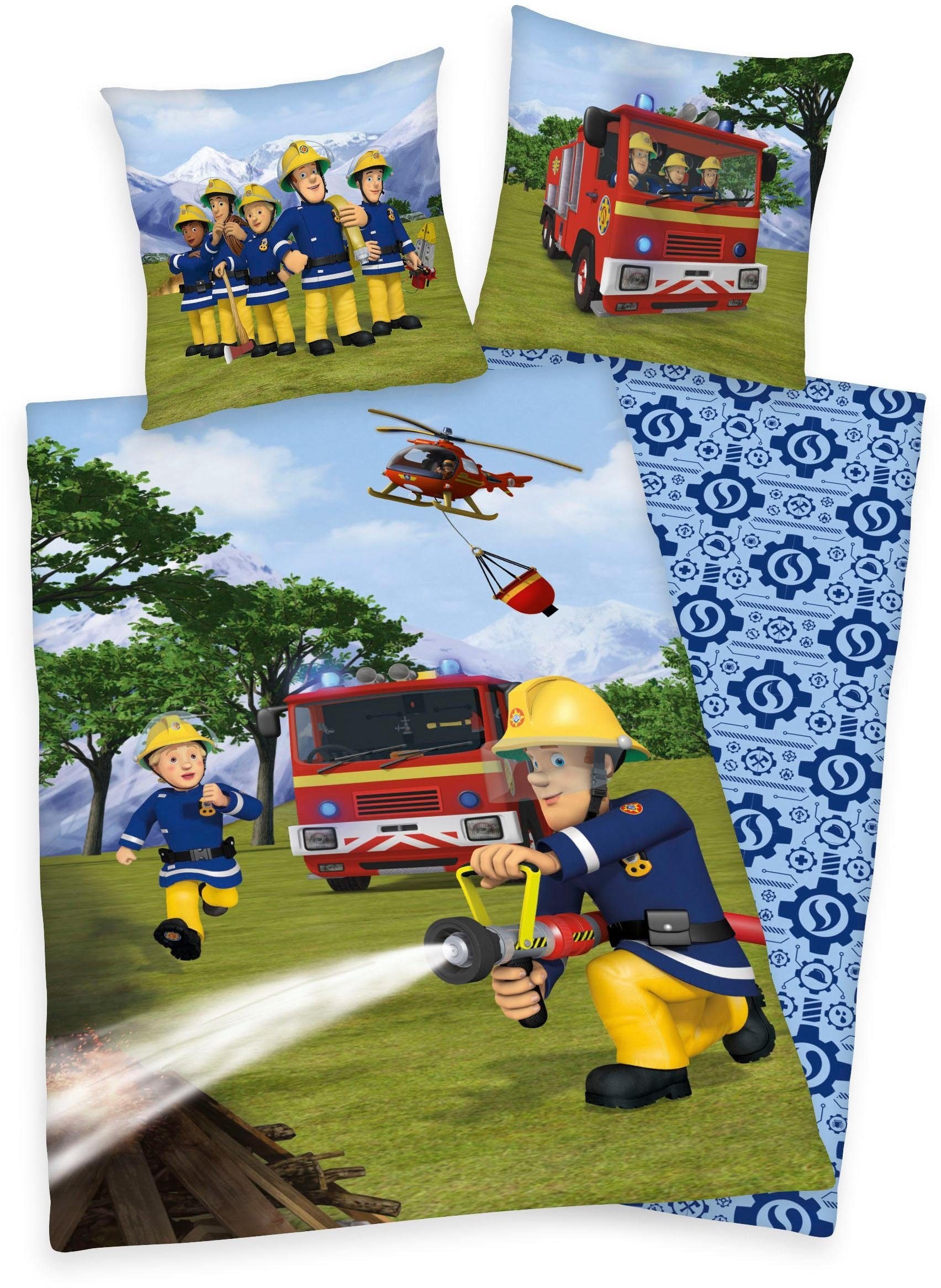 Feuerwehrmann Sam Kinderbettwäsche »Feuerwehrmann Sam«, (2 tlg.), mit Löschzug und Helikopter