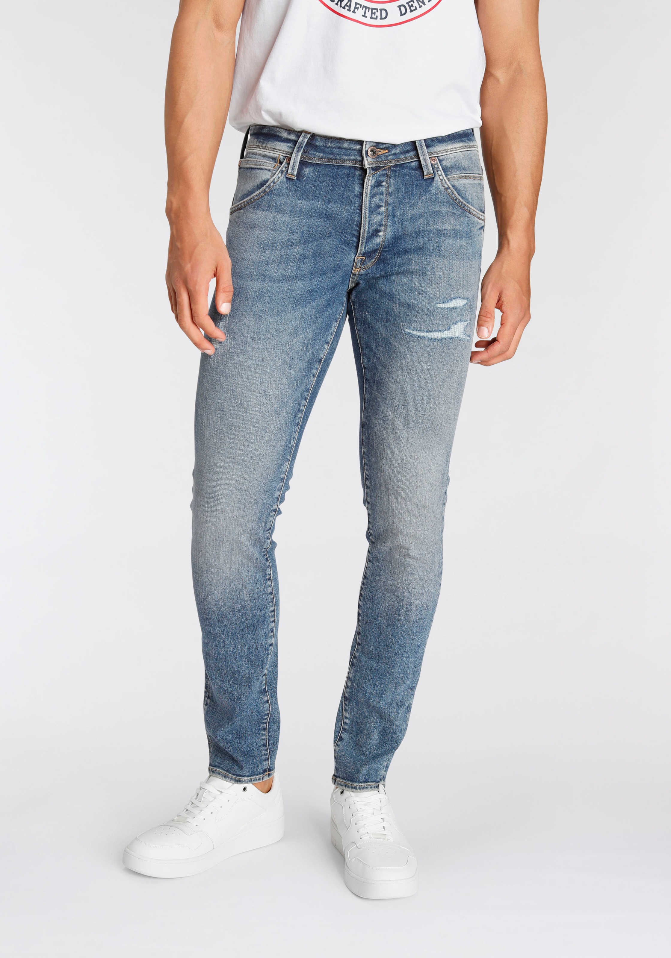 Jack & Jones Slim-fit-Jeans »JJIGLENN – Jeans mit Gürtelschlaufen und Used-Waschung« Used, modisch, slim fit, Denim/Jeans