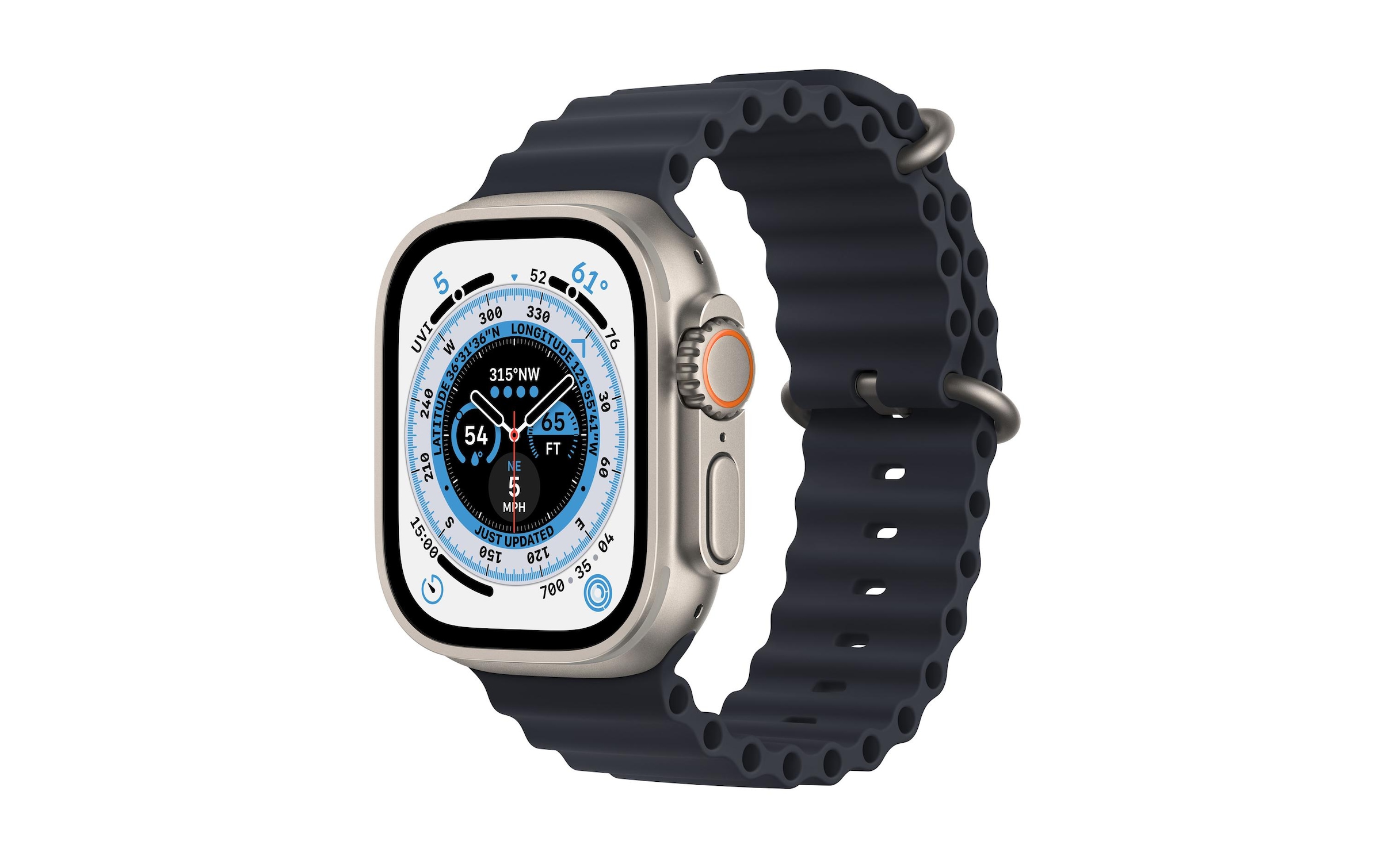 Apple Watch Ultra GPS + Cellular, 49 mm Titangehäuse, Ocean Armband Mitternacht