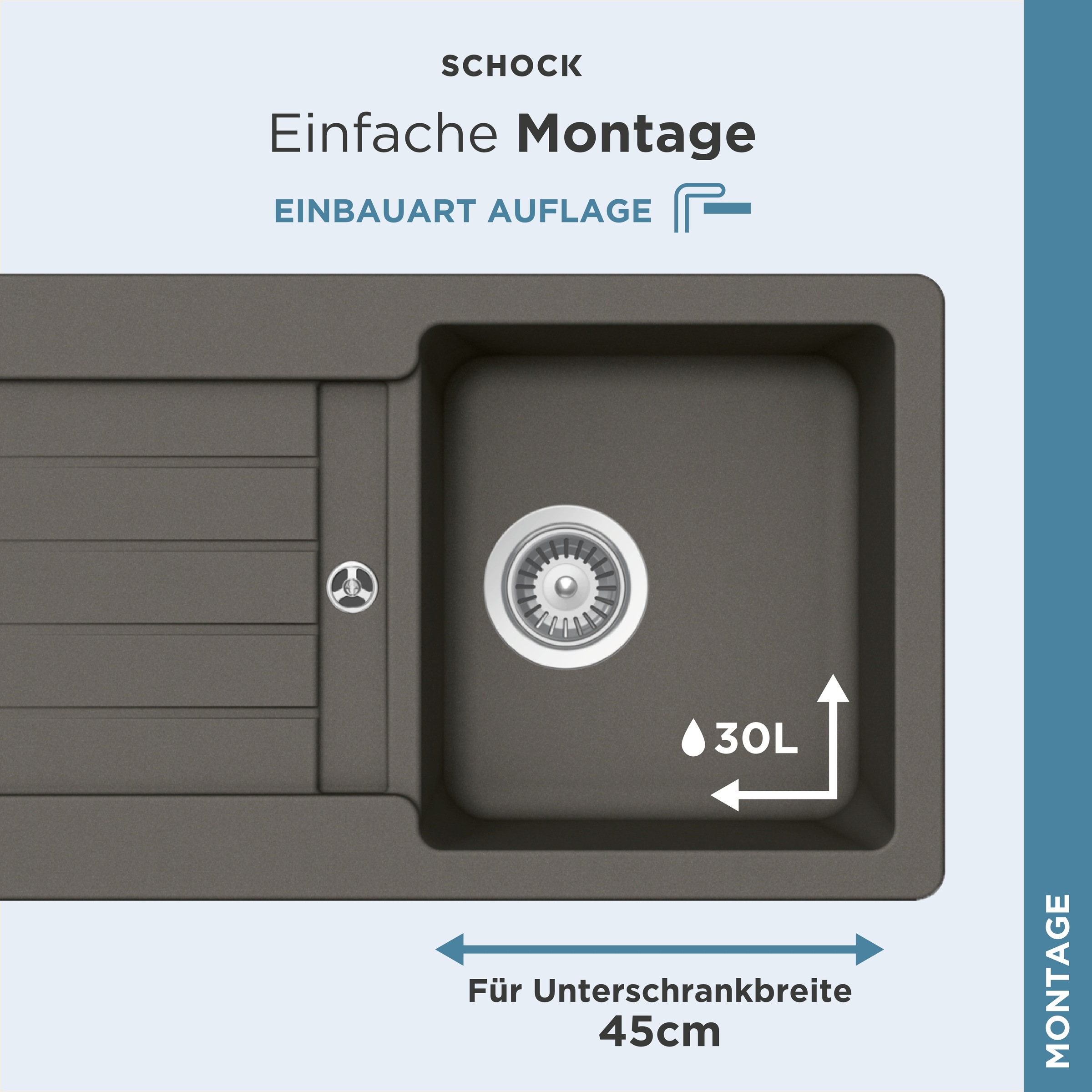 Schock Granitspüle »Typos D-100 S«, mit Ablauf und Abtropffläche, links und rechts einbaubar