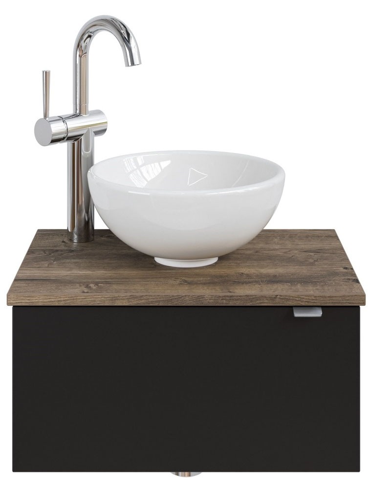 Saphir Waschtisch "Serie 6915 Waschschale mit Unterschrank für Gästebad, Gäste WC" Keramik-Aufsatzbecken, Waschtischplatte, Waschtischunterschrank, 3 Stk. tlg. 51 cm mit Keramik-Aufsatzbecken und 1 Tür