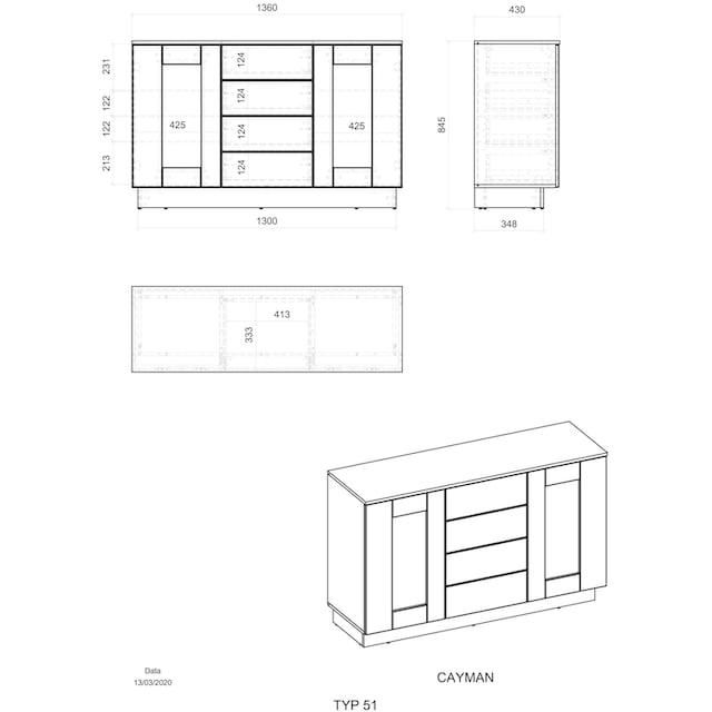 Places of Style Sideboard »Cayman«, Breite ca. 136 cm online shoppen |  Jelmoli-Versand