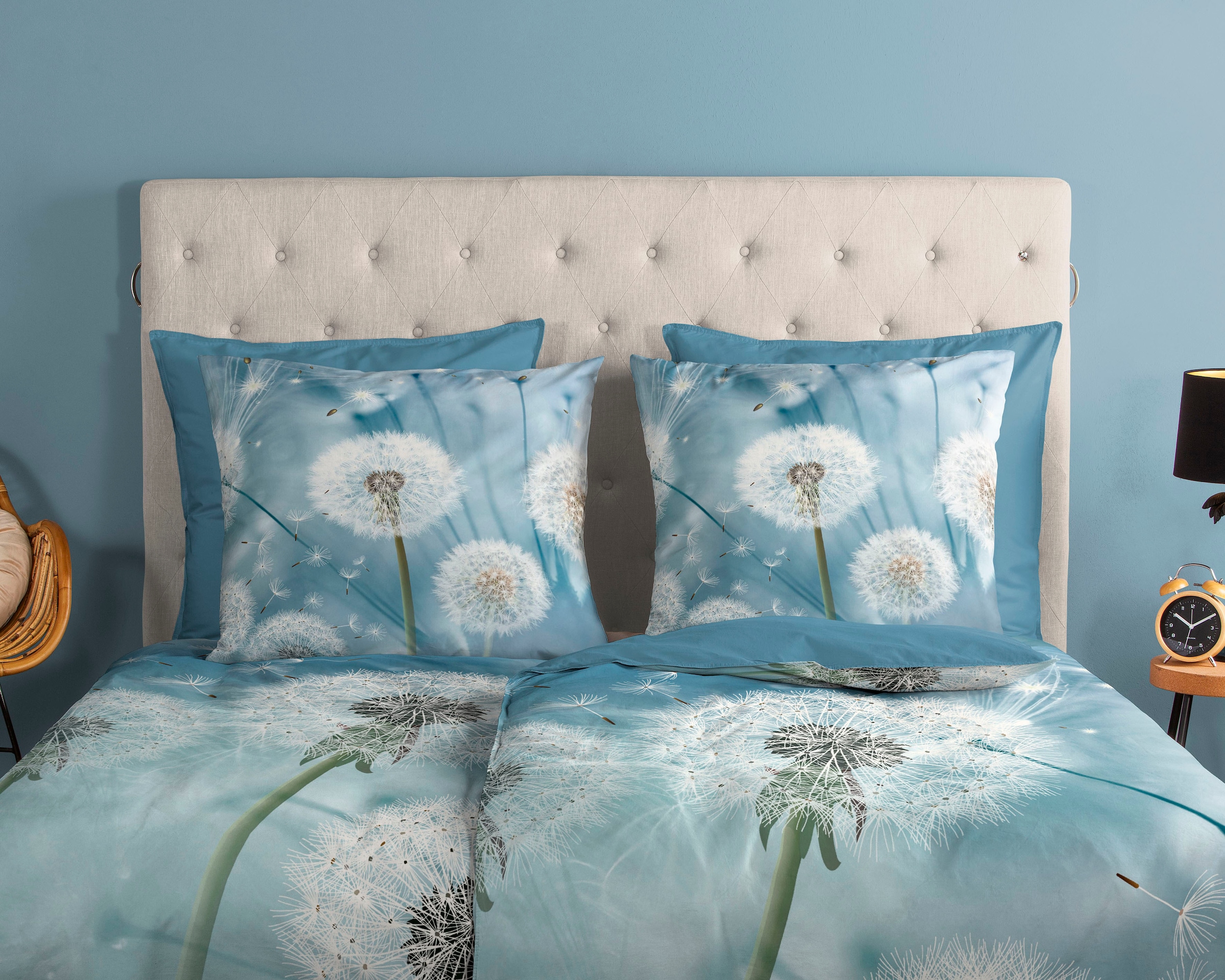 good morning Wendebettwäsche »Wishfull«, 100% Baumwolle, 135x200, Reissverschluss, Wendeoptik, Löwenzahn, Blau