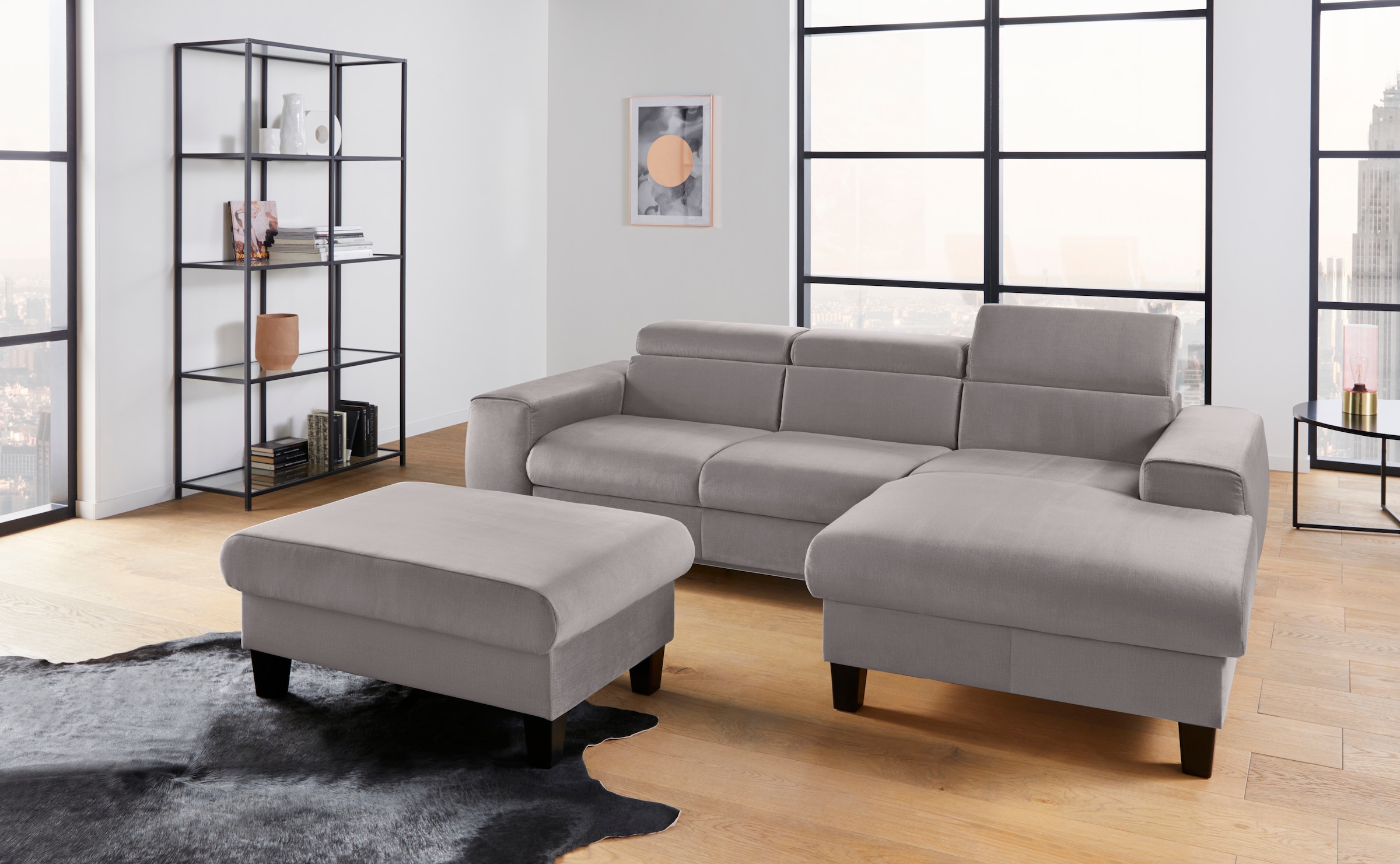 COTTA Ecksofa »Morven L-Form mit Kopfteilverstellung«, wahlweise mit Bettfunktion, Bettkasten & Wireless-Charger