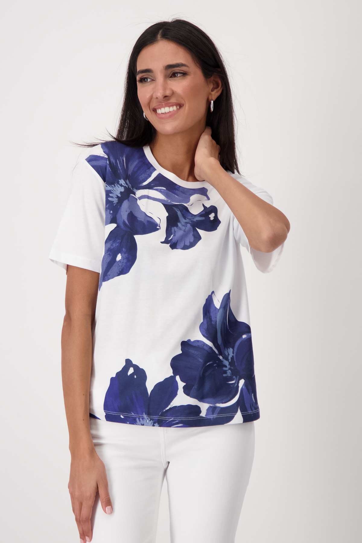 Monari Rundhalsshirt »Shirt Blumen plaziert« mit Blumendruck