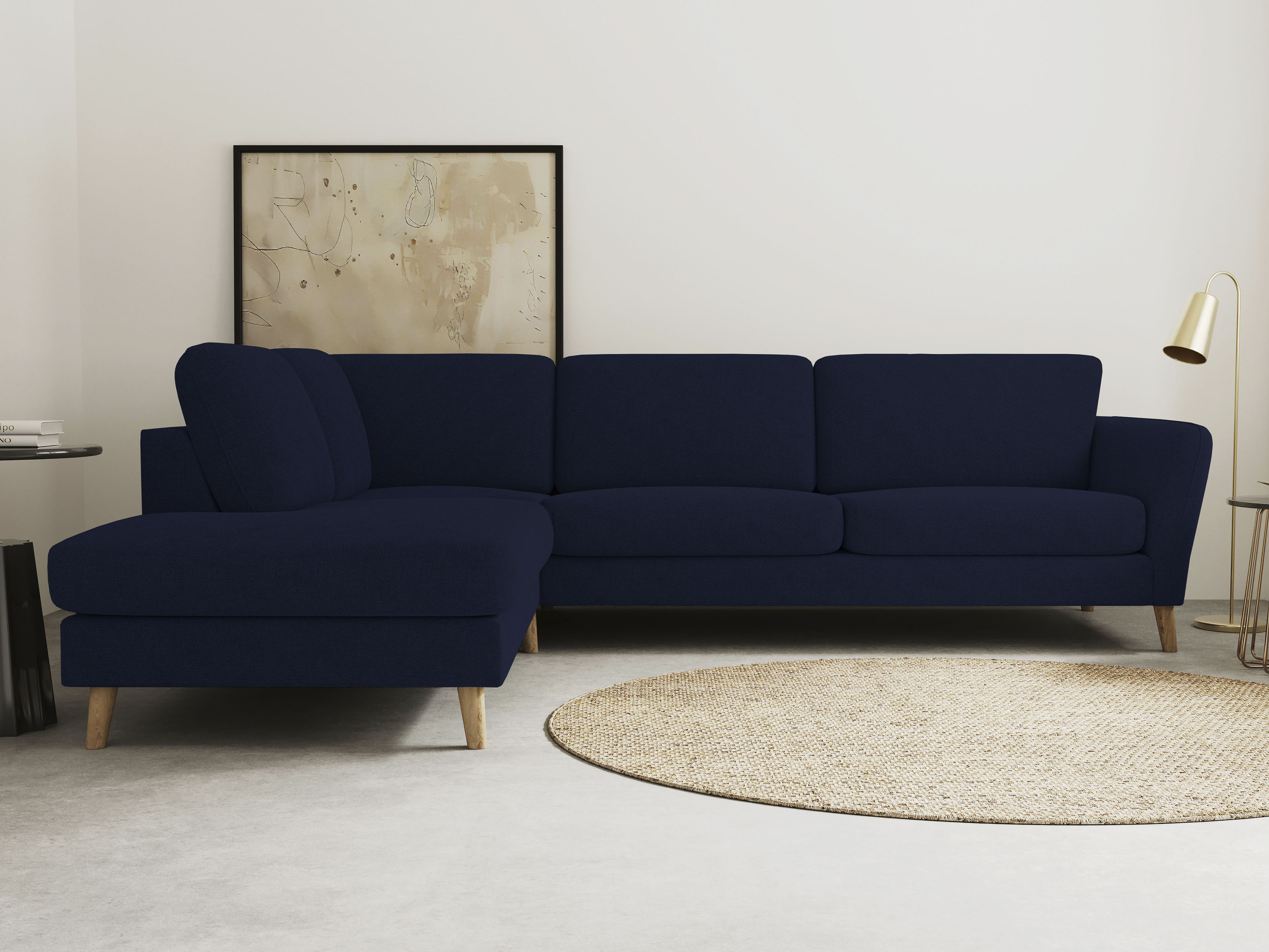 Home affaire Ecksofa "MARSEILLE 278/202 cm, L-Form, Ottom. rechts/links, verschiedene Bezüge" Massivholzbeine Eiche, Landhausstil, Wellenunterfederung