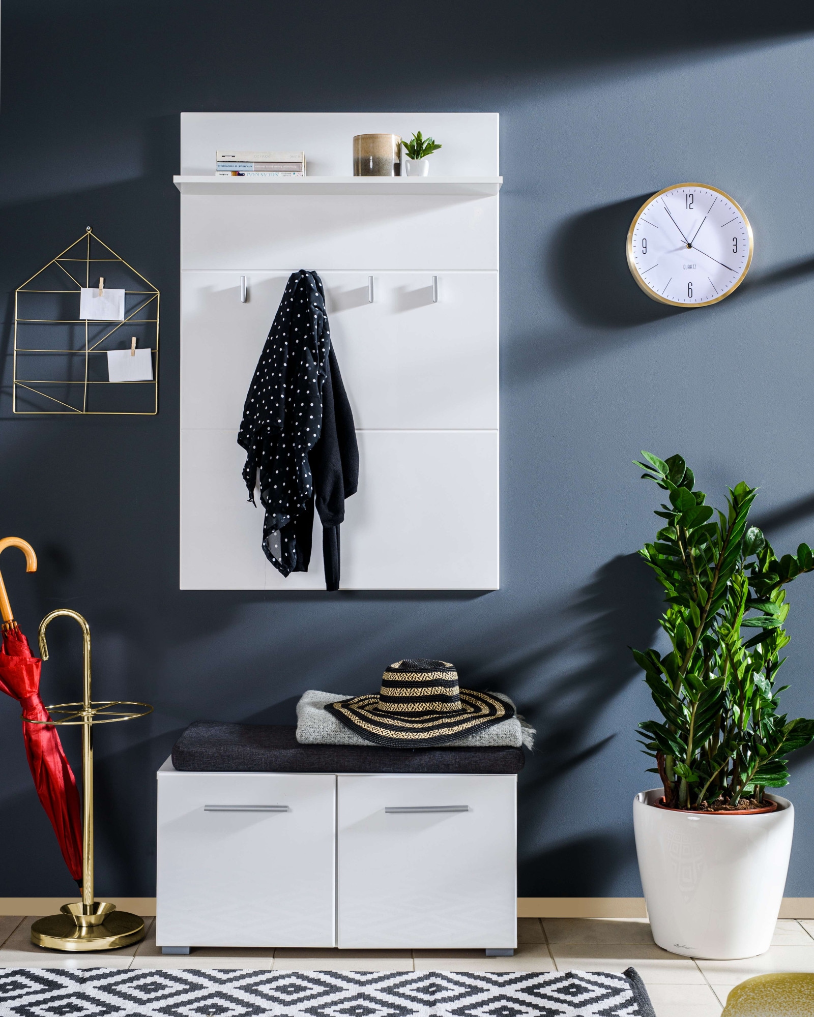 Home affaire Garderobenpaneel »Beny, Wandregal Wandpaneel, Wandgarderobe praktisch & stillvoll«, Hochglanz, mit 4 Kleiderhaken und Ablage für Accessoires, Breite 76 cm