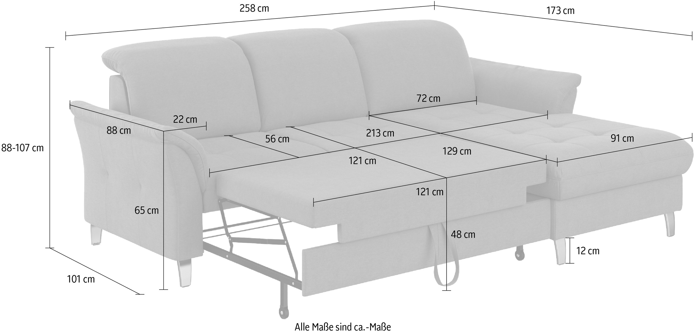 sit&more Ecksofa »Maggiore L-Form«, wahlweise mit Kopfteilverstellung, Bettfunktion und Bettkasten