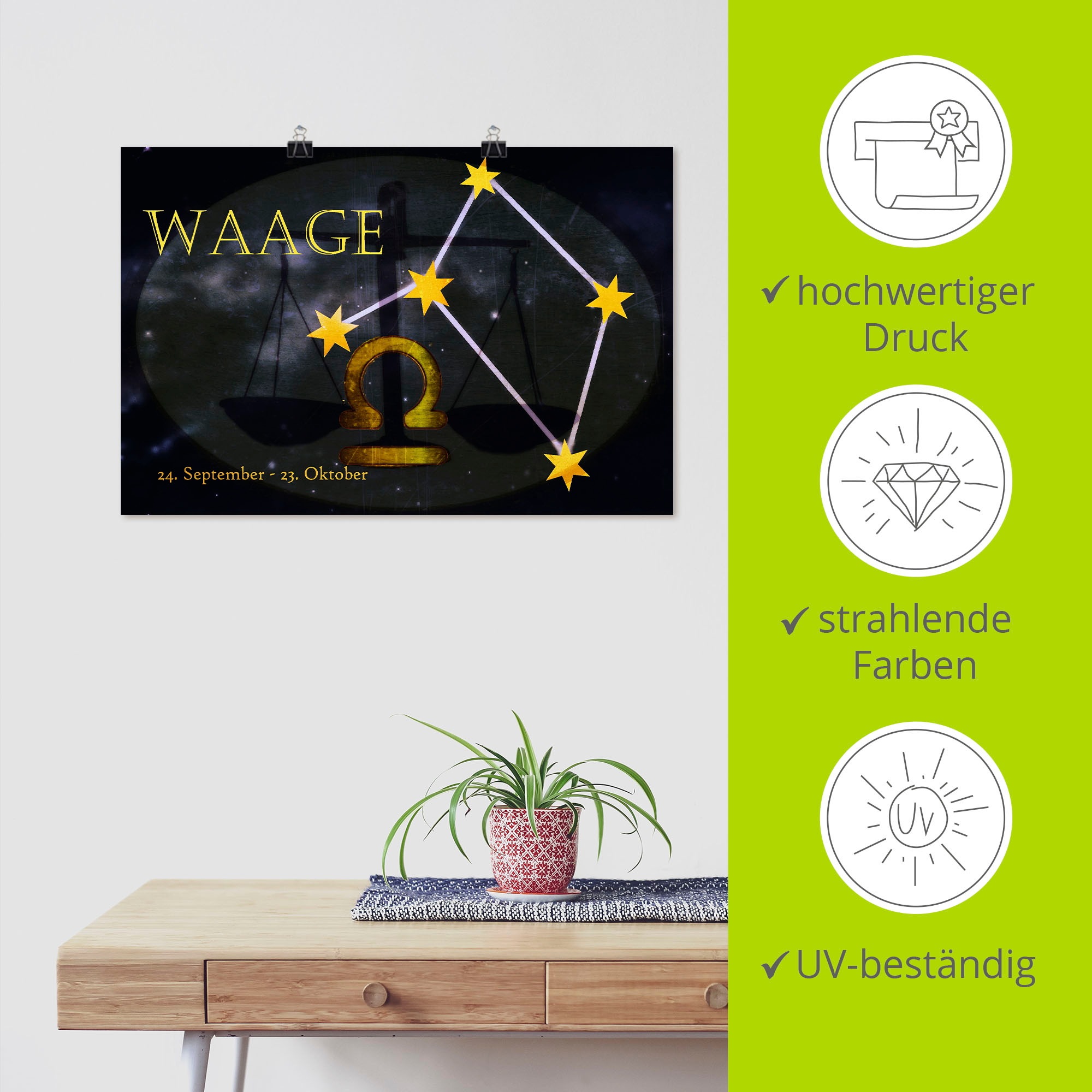 Artland Wandbild »Sternzeichen - Waage«, Bilder von Sternzeichen, (1 St.), als Leinwandbild, Poster, Wandaufkleber in verschied. Grössen