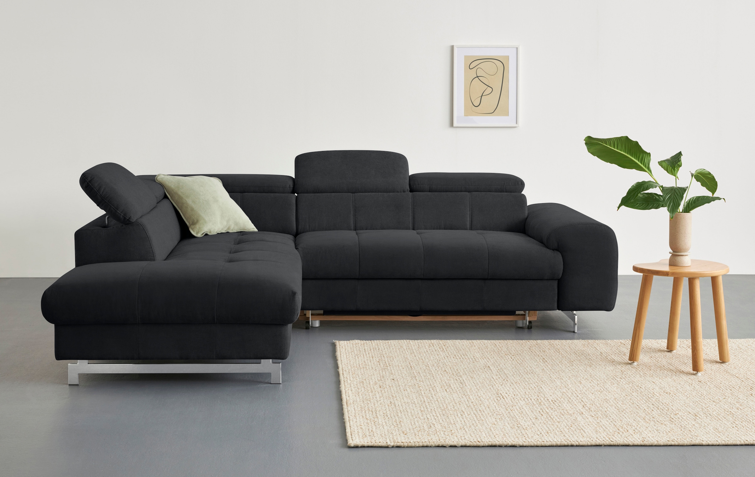 COTTA Ecksofa »Chef L-Form«, mit Kopfteilverstellung, edle Metallkufen, wahlweise mit Bettfunktion