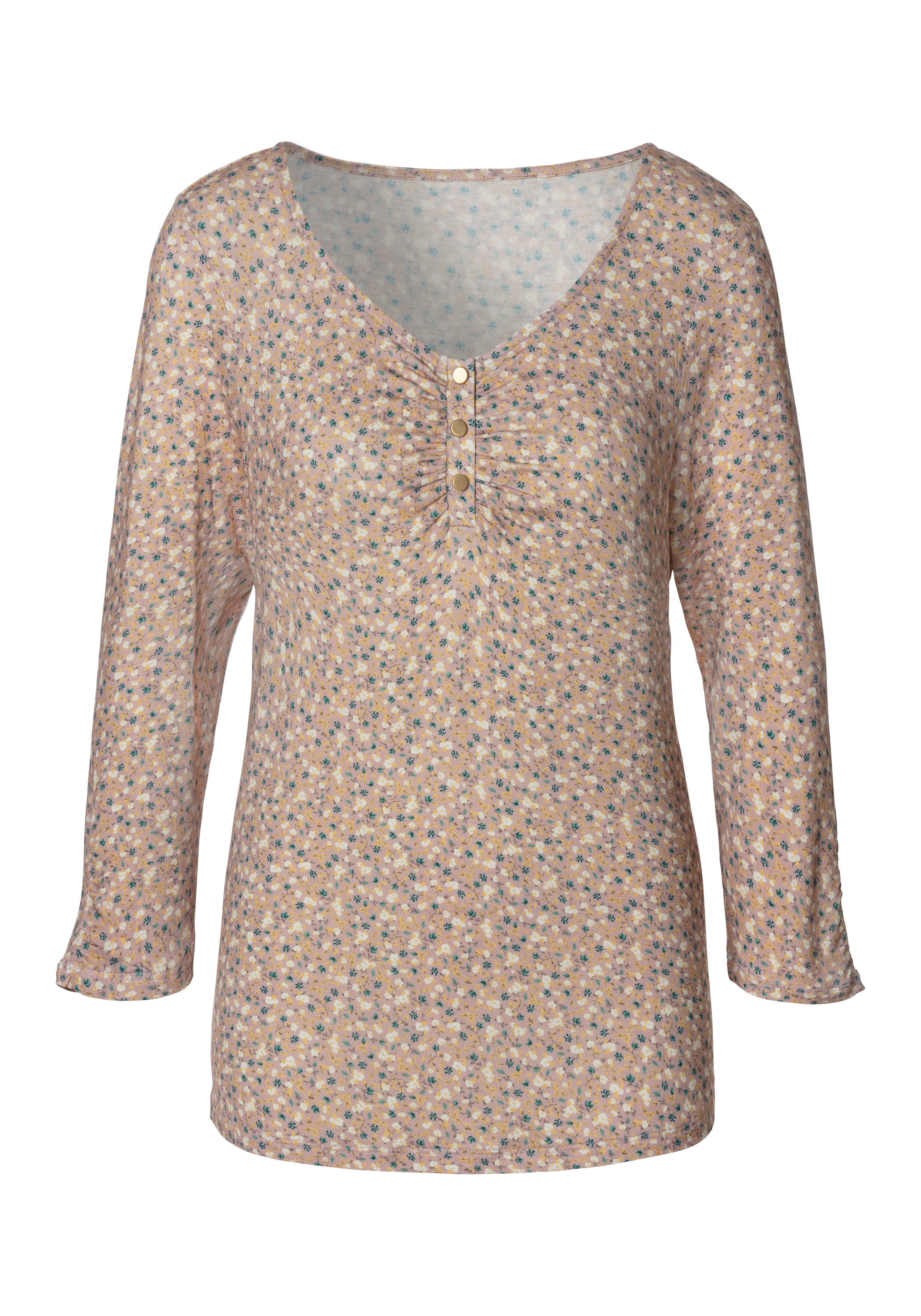 Vivance 3/4-Arm-Shirt »mit kurzer Zierknopfleiste«, aus weichem Viskose-Stretch