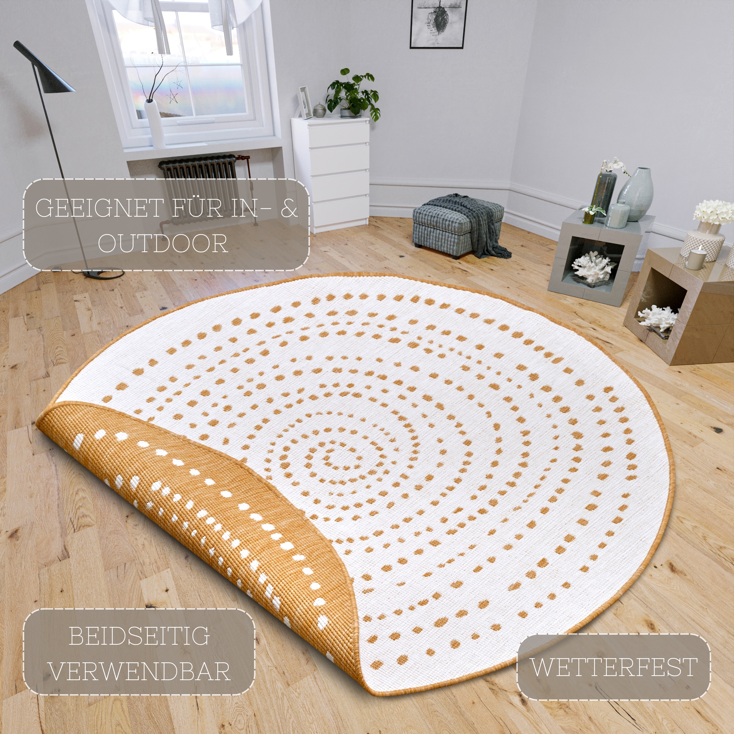 NORTHRUGS Teppich »Bali«, rund, 5 mm Höhe, In-& Outdoor, Wetterfest, Balkon, Garten, Wohnzimmer, Wasserfest