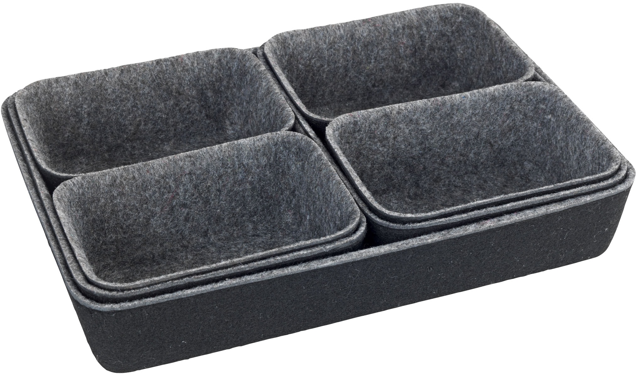 WENKO Organizer, (Set, 7 St.), Aufbewahrungsboxen für Schubladen, 3 Grössen, recycelter Polyesterfilz