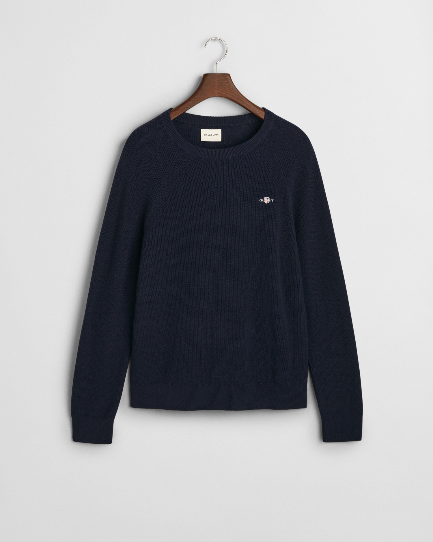Gant Rundhalspullover »COTTON WOOL RIB C-NECK«, Rippstrickstruktur
