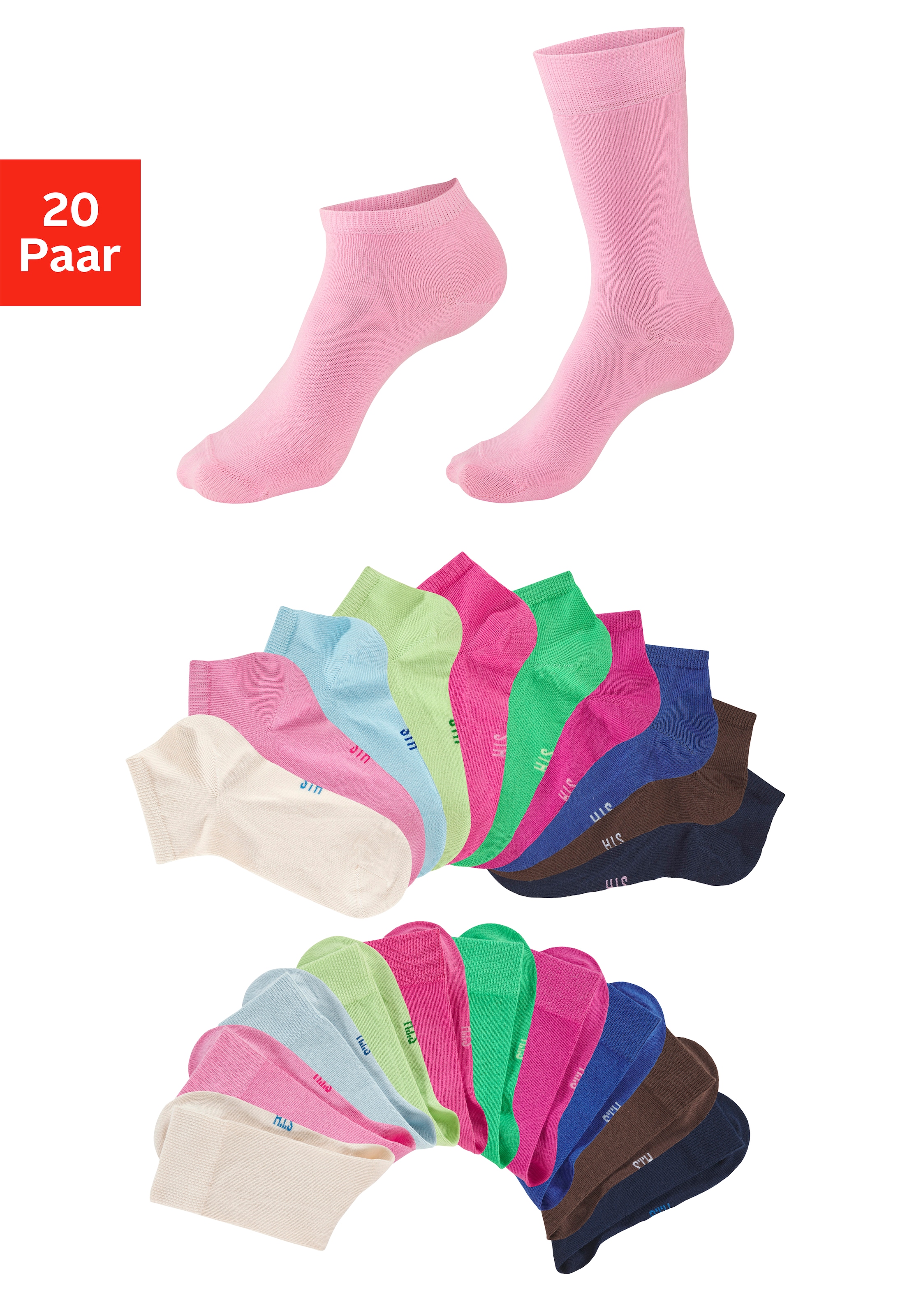 H.I.S Basicsocken Packung, 20 Paar tlg. zwei Längen im Kombi Pack