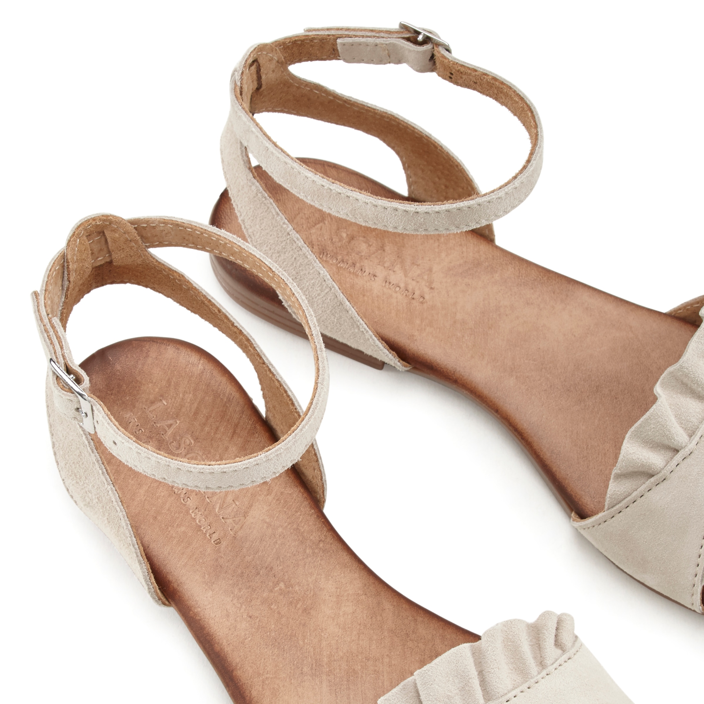 LASCANA Sandale »Sommerschuh«, Sandalette, Sommerschuh aus hochwertigem Leder mit kleinen Rüschen