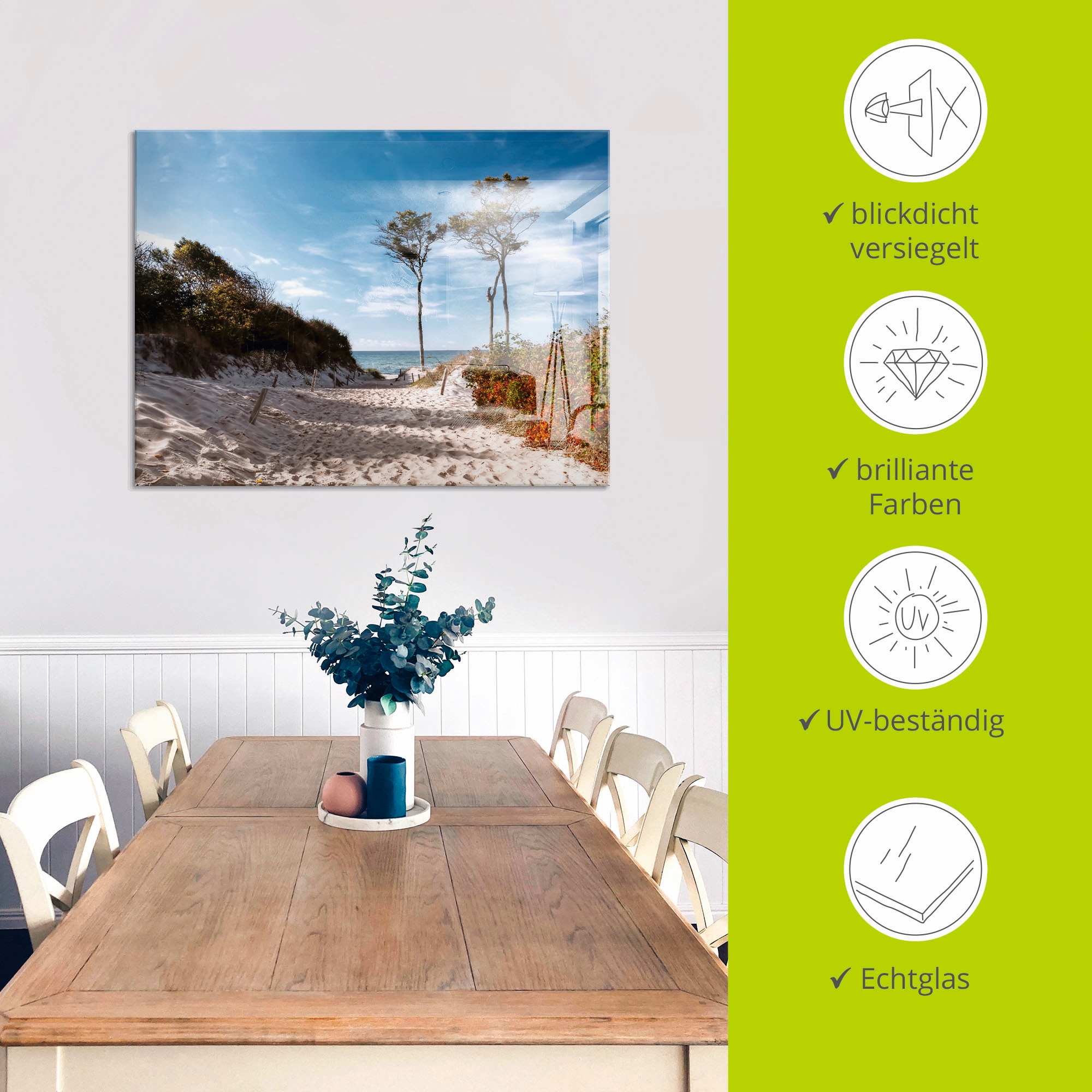 Artland Glasbild »Weststrand Darss«, Strand, (1 St.), in verschiedenen Grössen