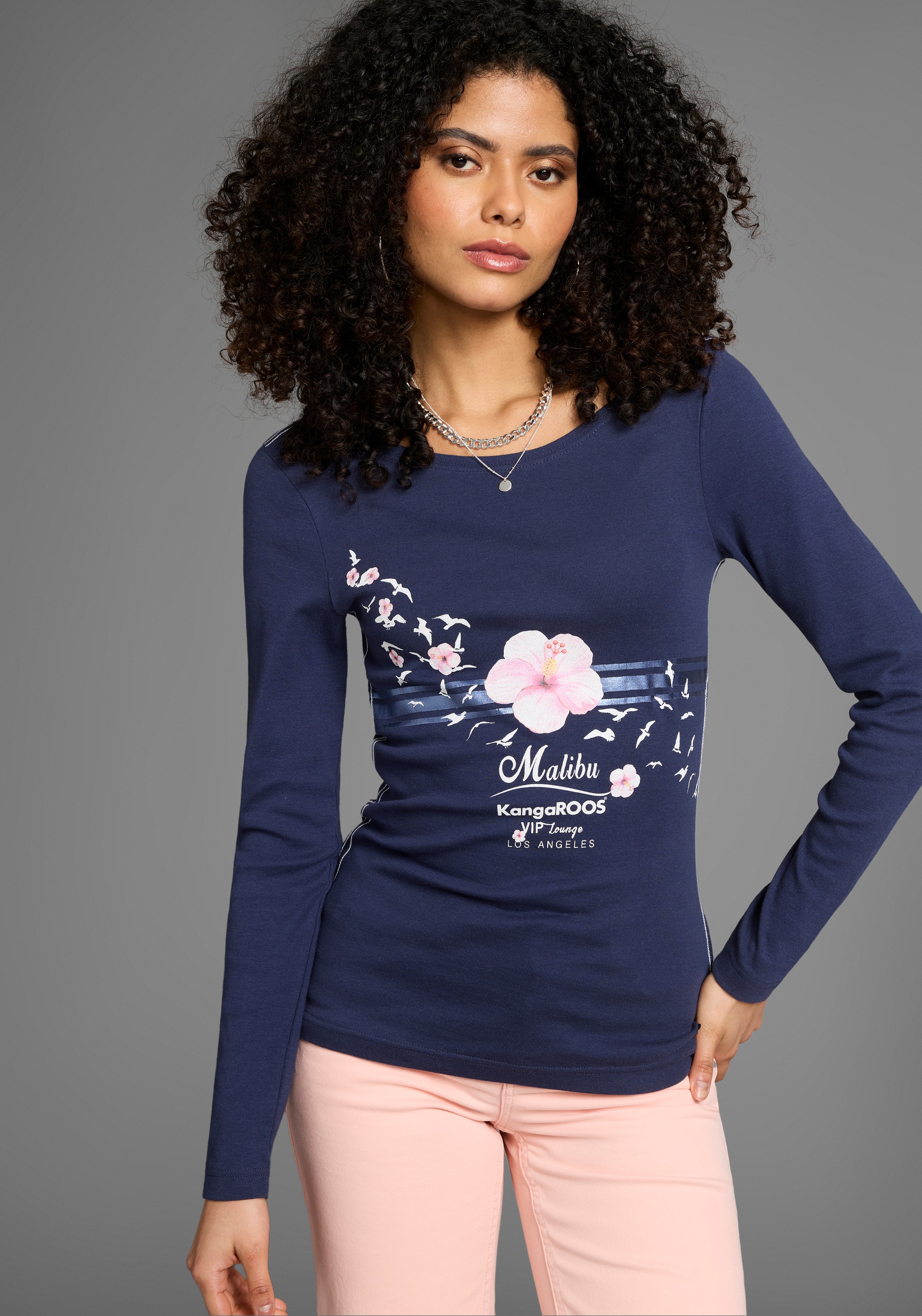 KangaROOS Longsleeve Langarm, sehr figurbetonter Schnitt, mit Print