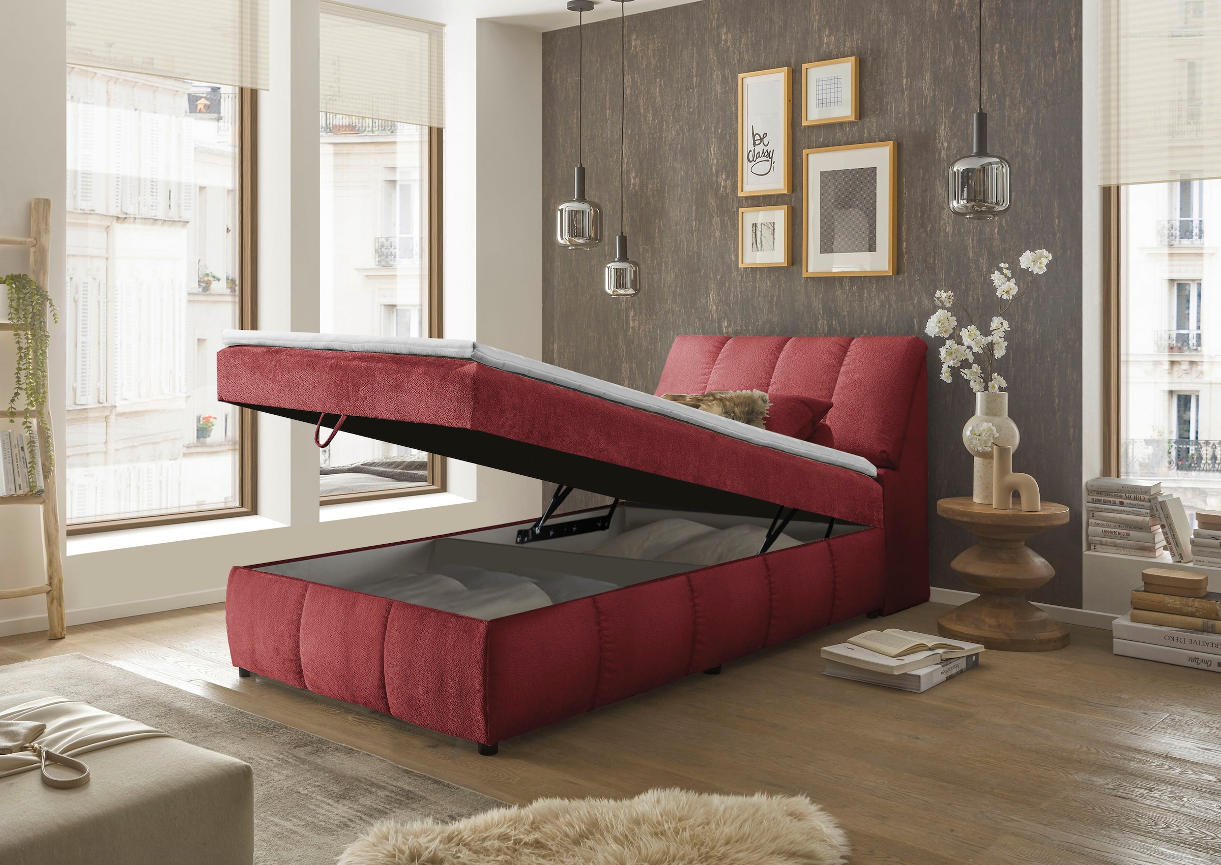 ED EXCITING DESIGN Boxbett »Valencia«, inkl. Bettkasten und Stauraum im Kopfteil