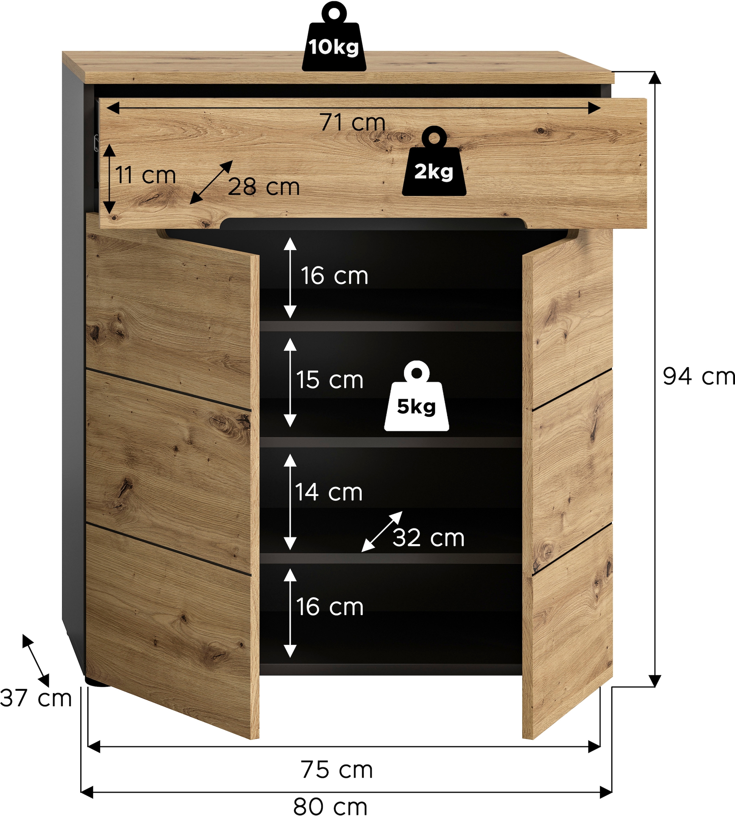 INOSIGN Schuhkommode »REHAT, TOPSELLER!, Breite 80cm, 2 Türen, 1 Schubkasten, 4 Fächer«, Schuhschrank, Kommode, Garderobenschrank, Anrichte