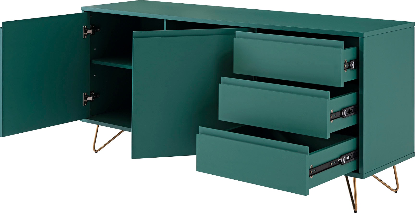 SalesFever Sideboard »Bolton Zeitlose Kommode für stilvolle Ordnung«, Kommode mit Haarnadelbeine aus Metall mit Messinglegierung