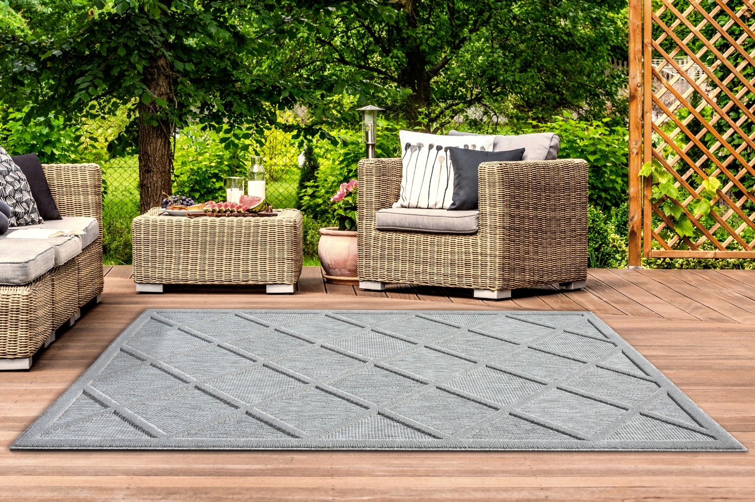 Myflair Möbel & Accessoires Teppich »Amara, LAGERRÄUMUNG!«, rechteckig, 8 mm Höhe, Uni Farben, Hoch-Tief Effekt, Outdoor geeignet, Balkon, Terrasse