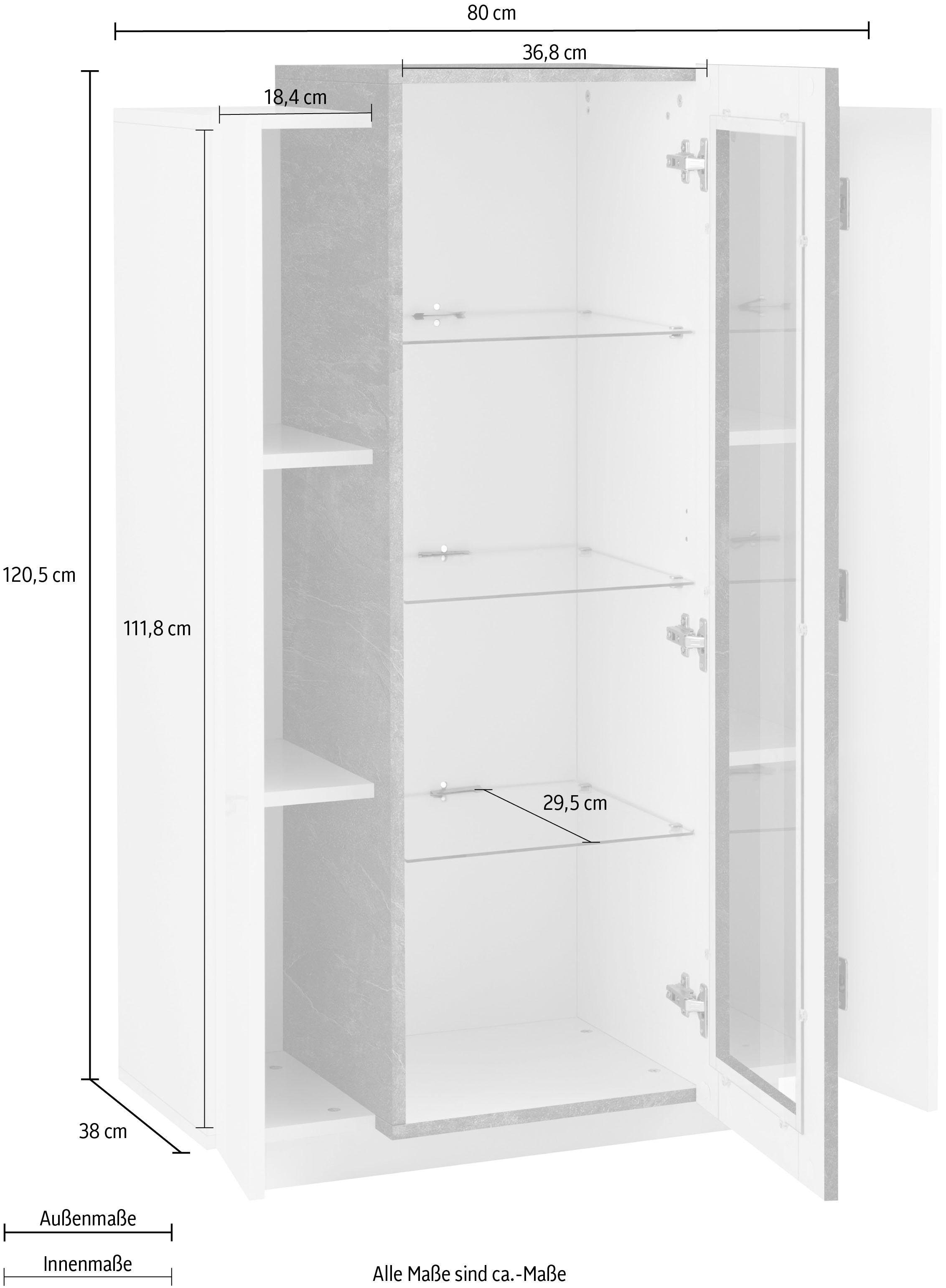 INOSIGN Vitrine »Coro, Vitrine, Glasvitrine, Vitrinenschrank, Stauraumvitrine«, 3 Türen davon 1 Glastür,9 Fächer, Doppeltiefe, Höhe 120,5