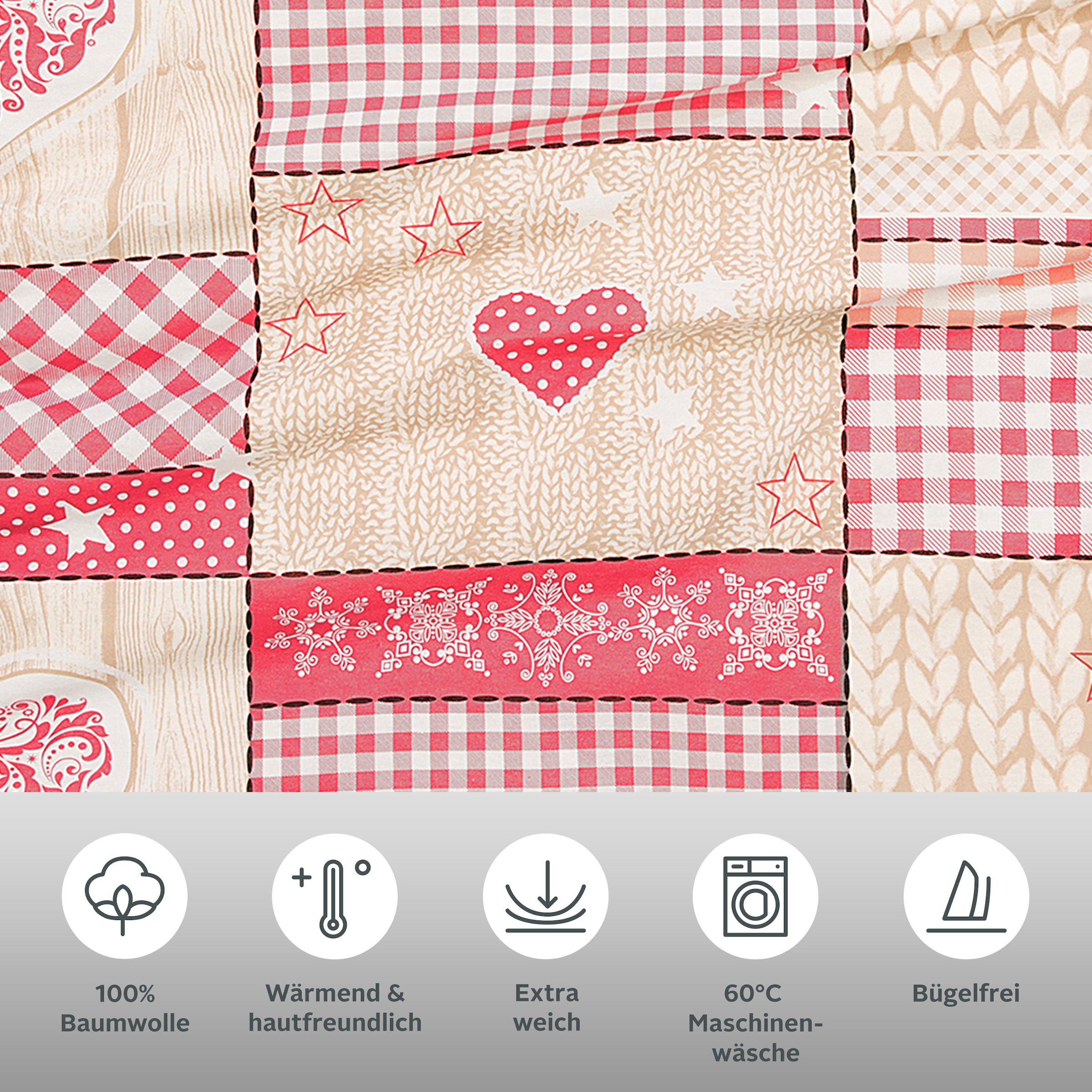 my home Bettwäsche »Janina in Gr. 135x200 oder 155x220 cm«, 100% Baumwolle, viele Winterdesigns: Patchwork, Schneemann, Eule, Bär