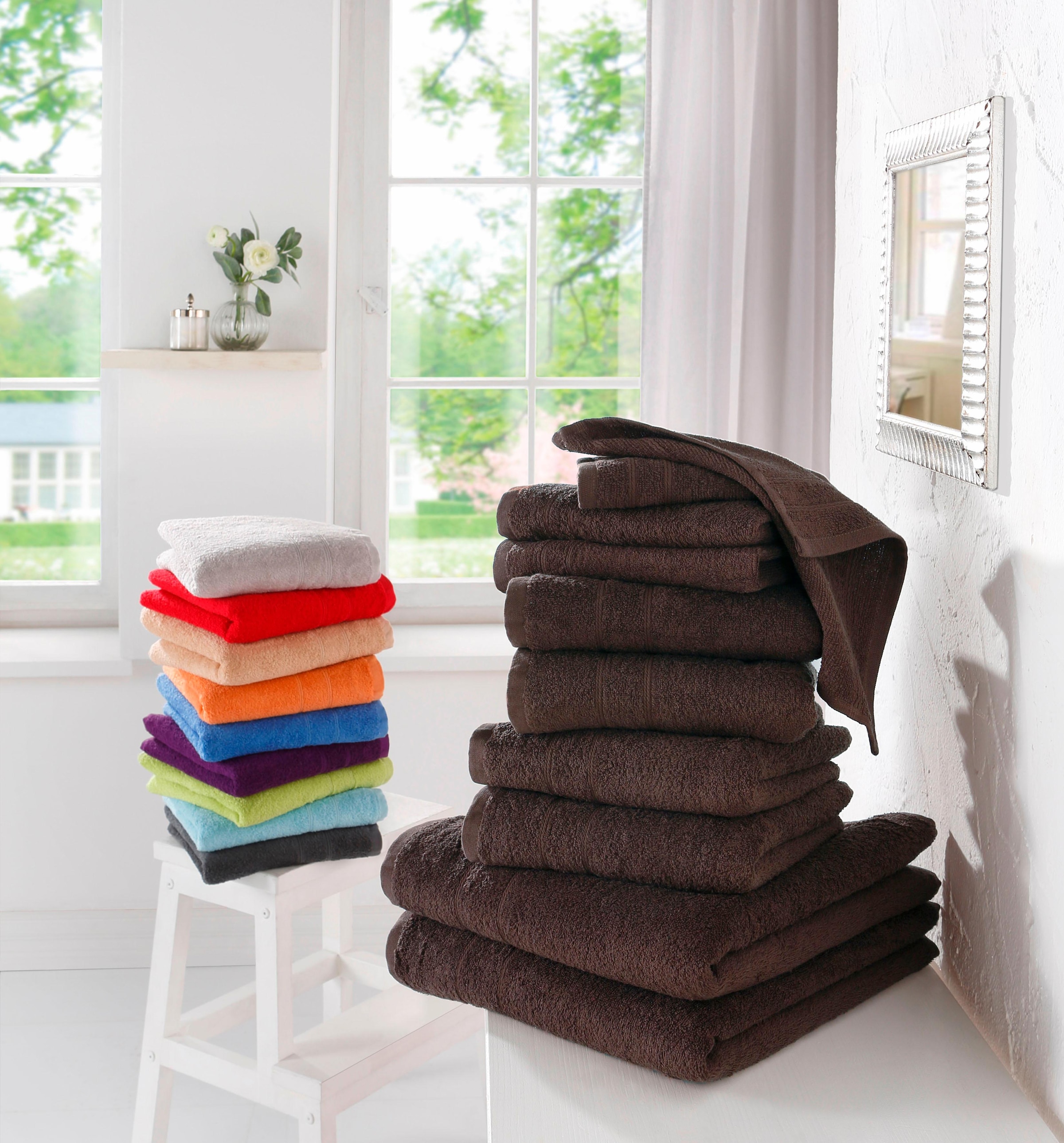 my home Handtuch Set »Vanessa, 10-tlg Handtuch-Set, Duschtücher, Handtücher und Gästetücher«, Set, 10 tlg., Walkfrottee, 100% Baumwolle, einfarbig, weich, saugstark, mit Bordüre
