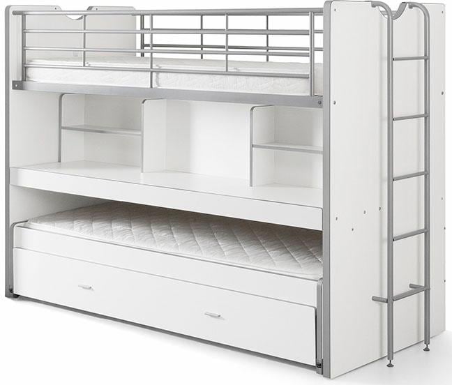 Vipack Hochbett »Bonny, mit 3 Schlafgelegenheiten, super praktisch im Kinderzimmer«, (B/H/T ca. 222x161x102cm, Dekor Oberfläche, in verschieden Farben), mit grosser Schreibplatte, Regalfächern, viel Funktion auf kleinem Raum